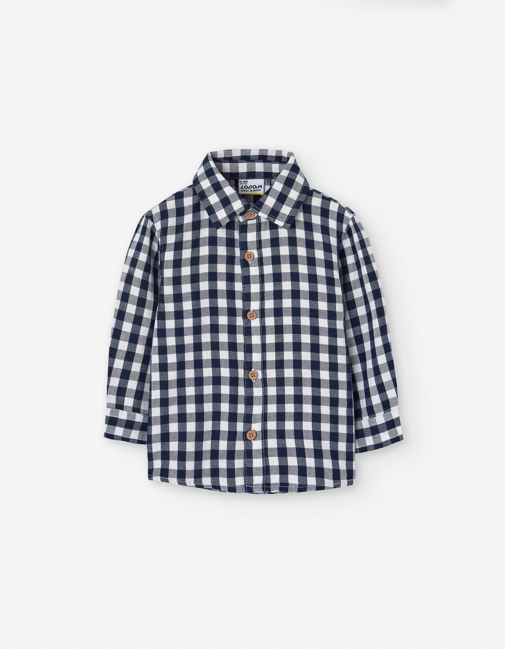 Long sleeve twill shirt with Vichy pattern for baby boys, blue/white