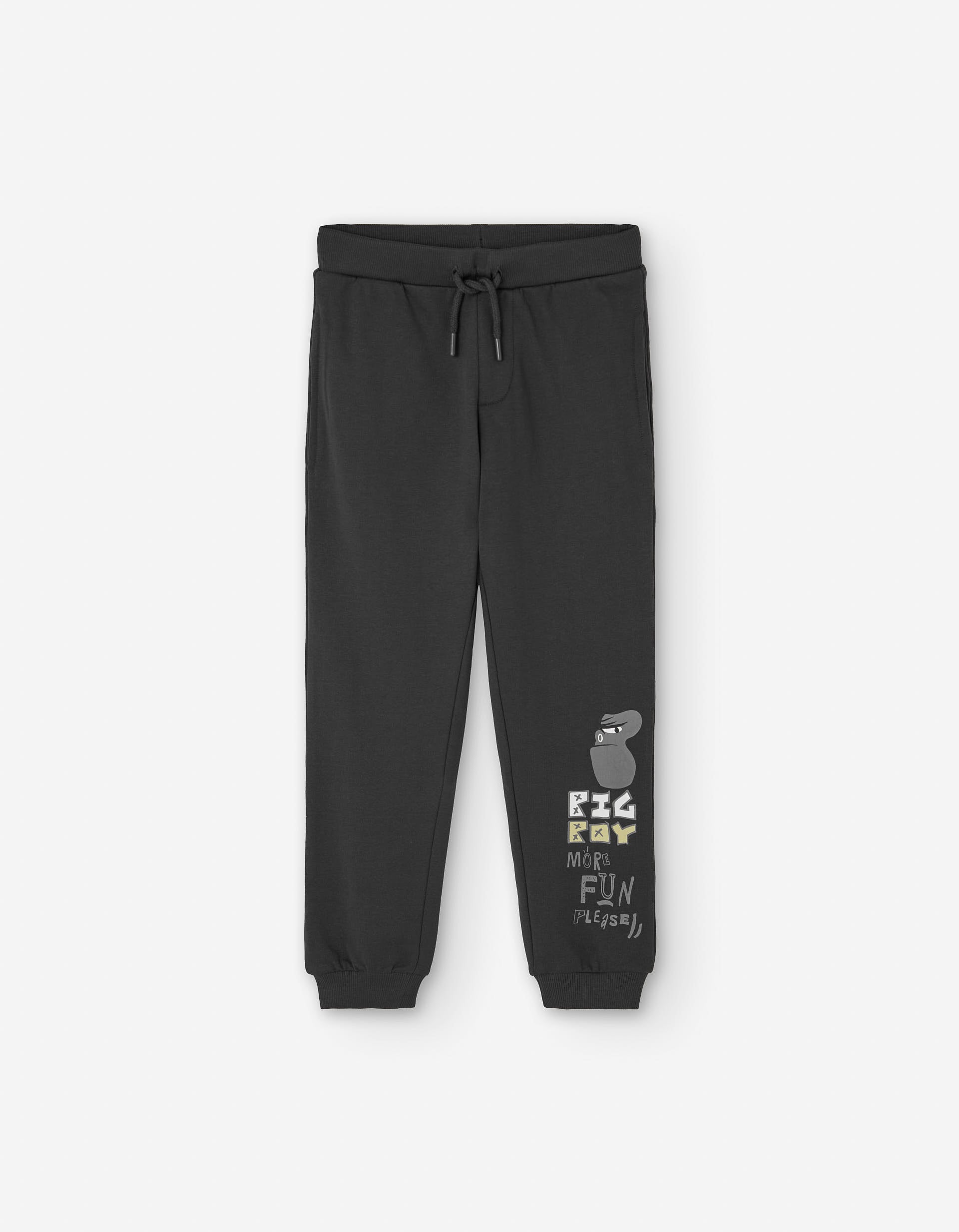 Cotton brushed joggers with gorilla print for boys, dark grey
