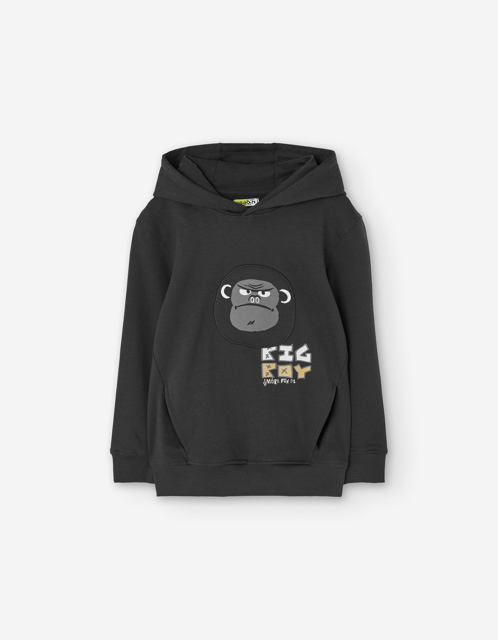Hooded brushed sweatshirt with embroidered gorilla for boys, dark grey