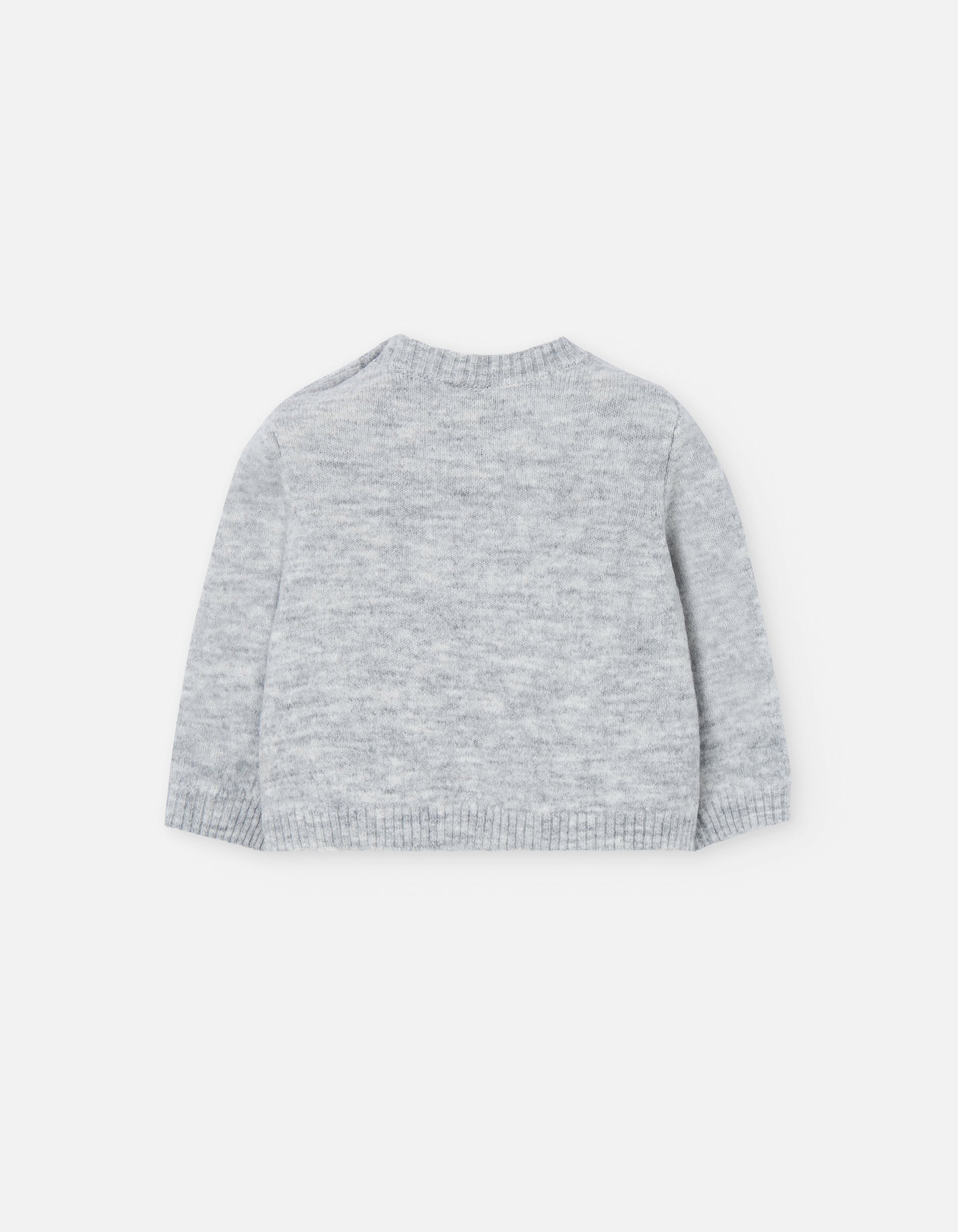 Knitted jumper with jacquard cat for baby girls, grey/pink