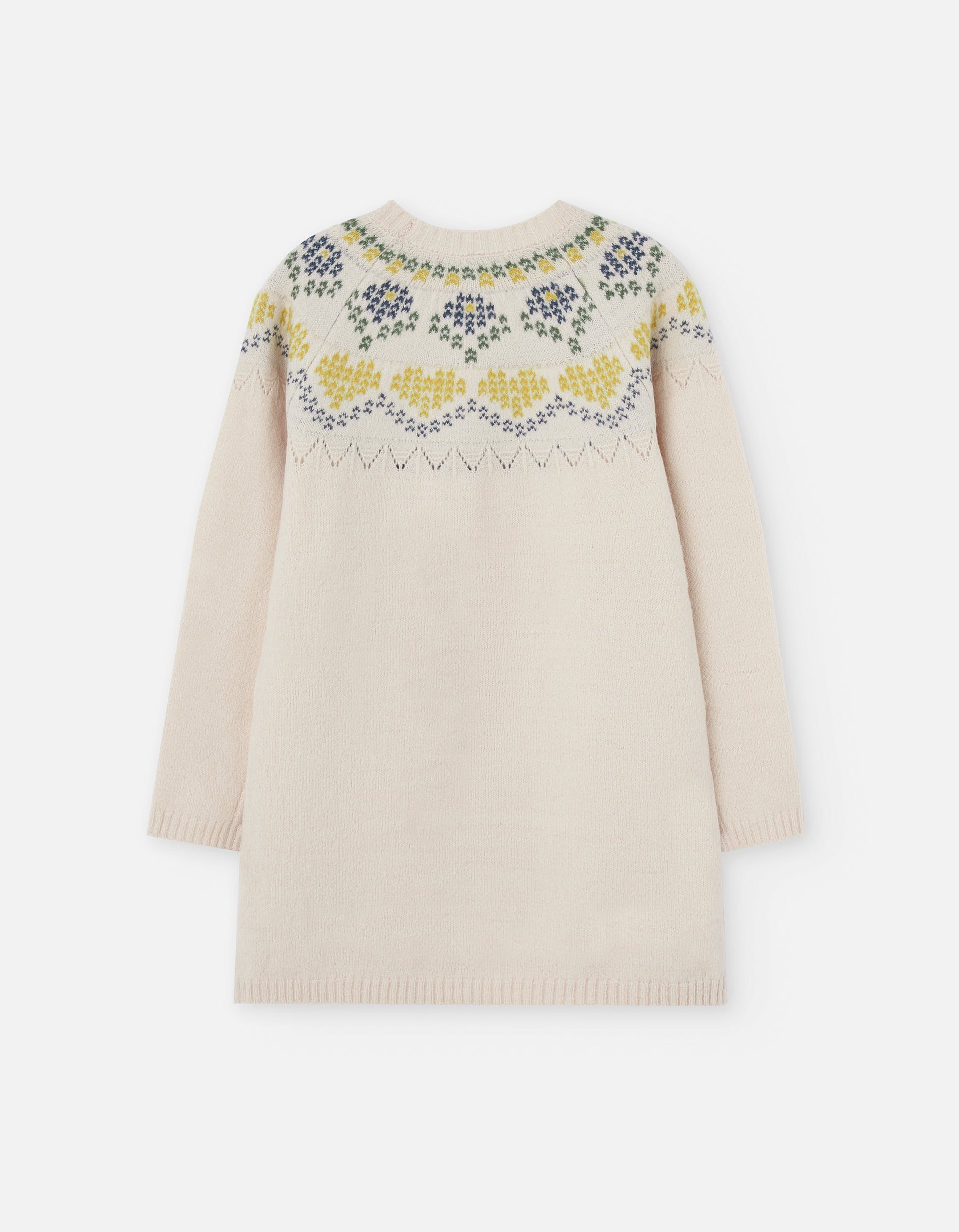 Vestido de malha com jacquard e detalhes entrançados para menina, bege