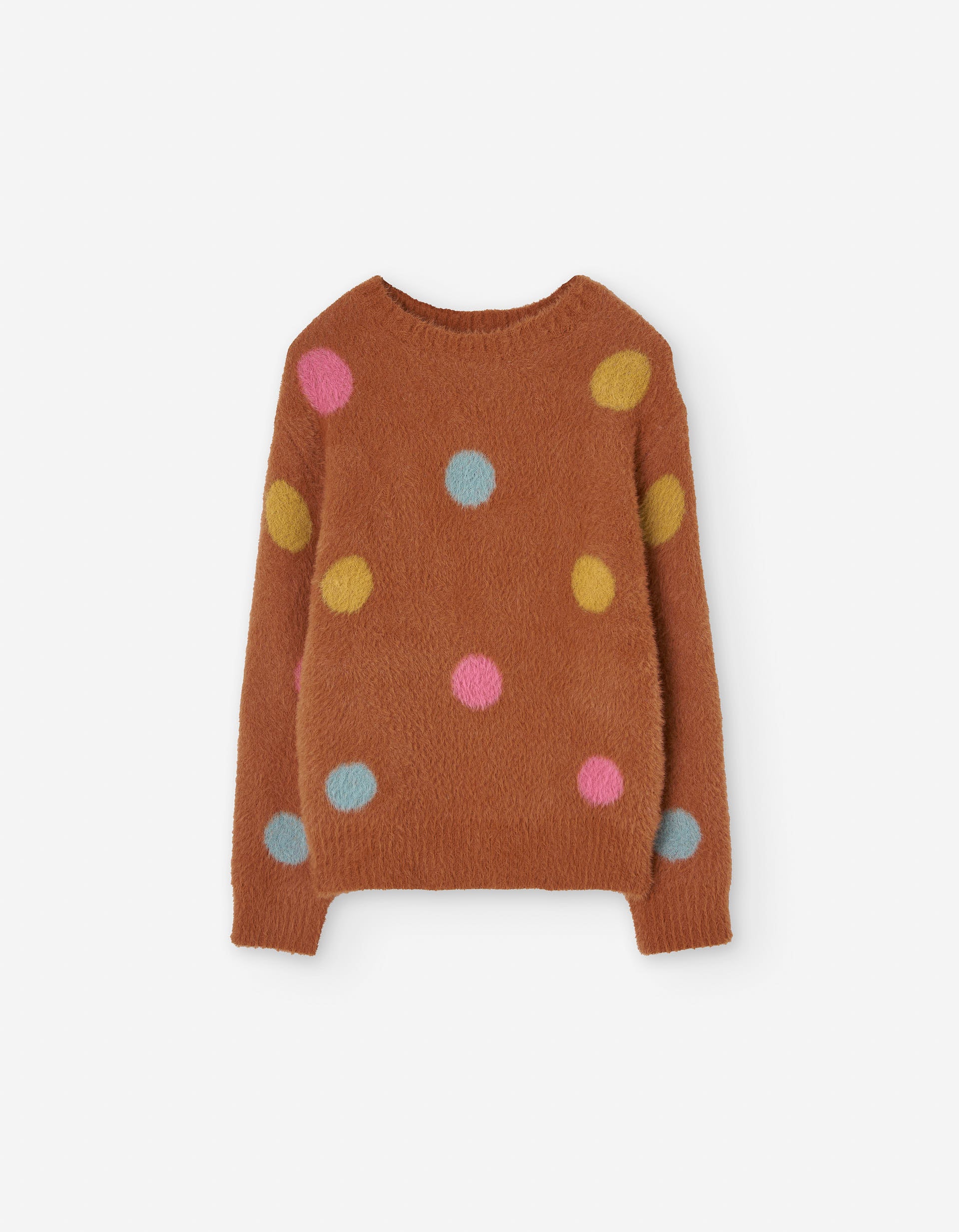 Knitted jumper with fur effect and jacquard for girls, orange