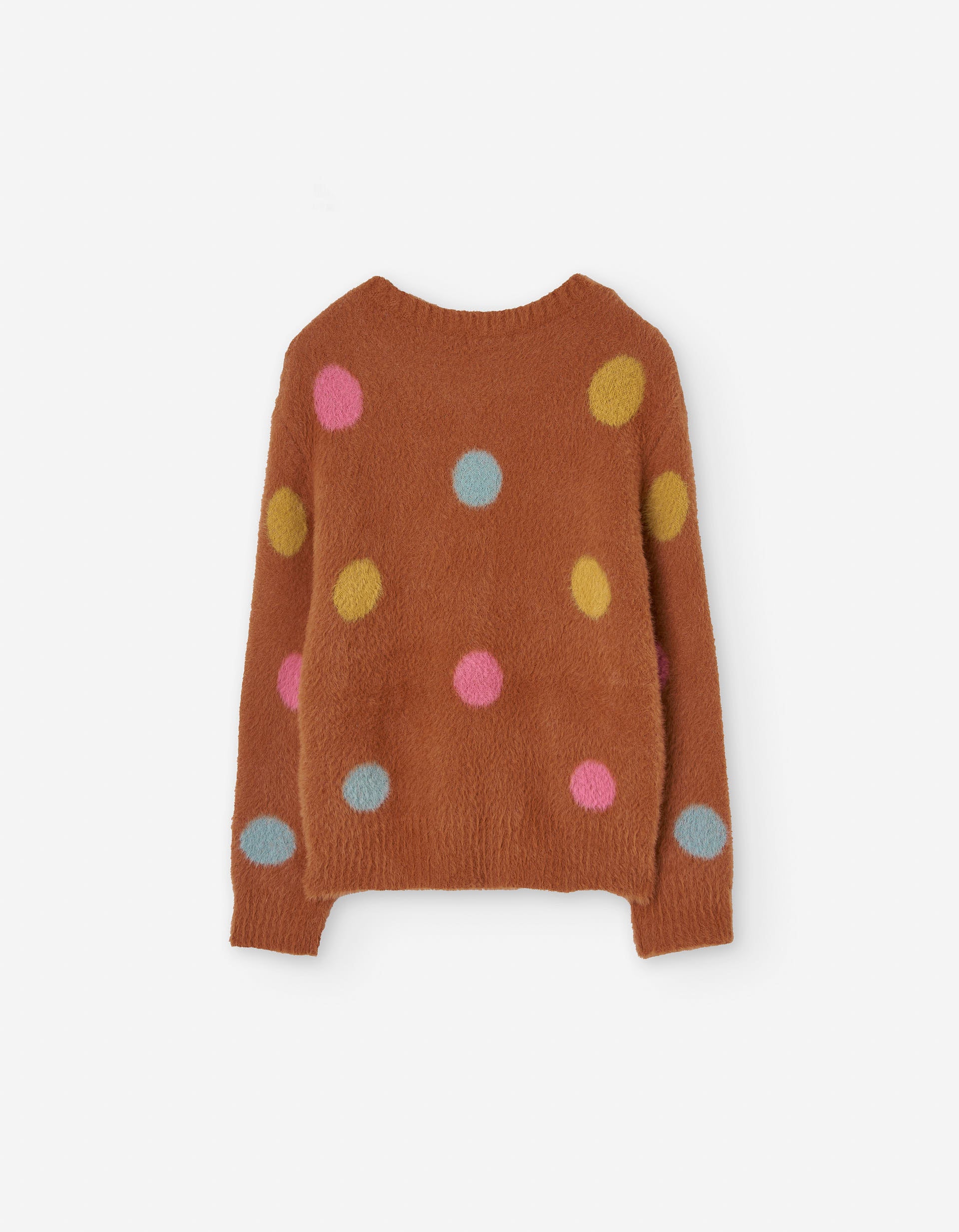 Knitted jumper with fur effect and jacquard for girls, orange