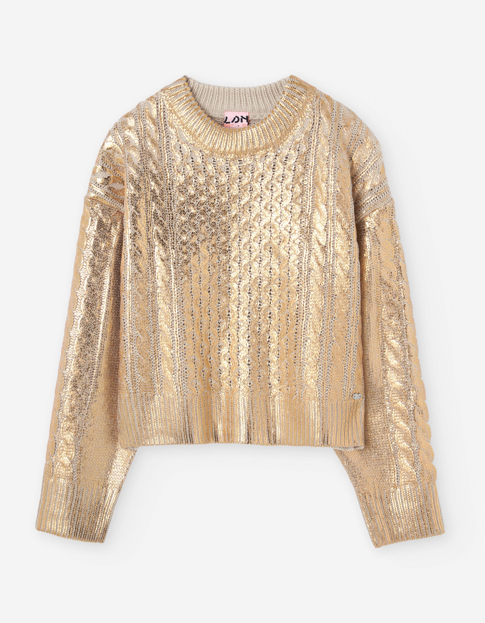 Cable knit jumper with metallic finish for girls, golden