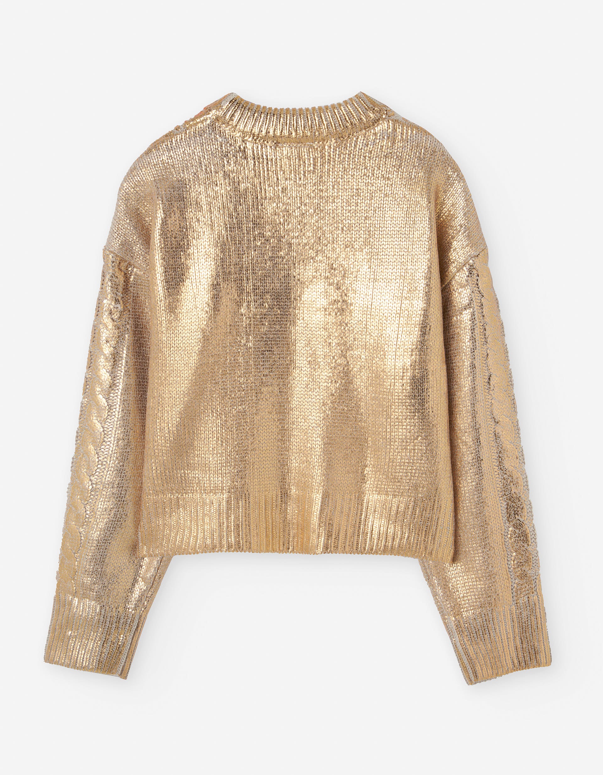 Cable knit jumper with metallic finish for girls, golden