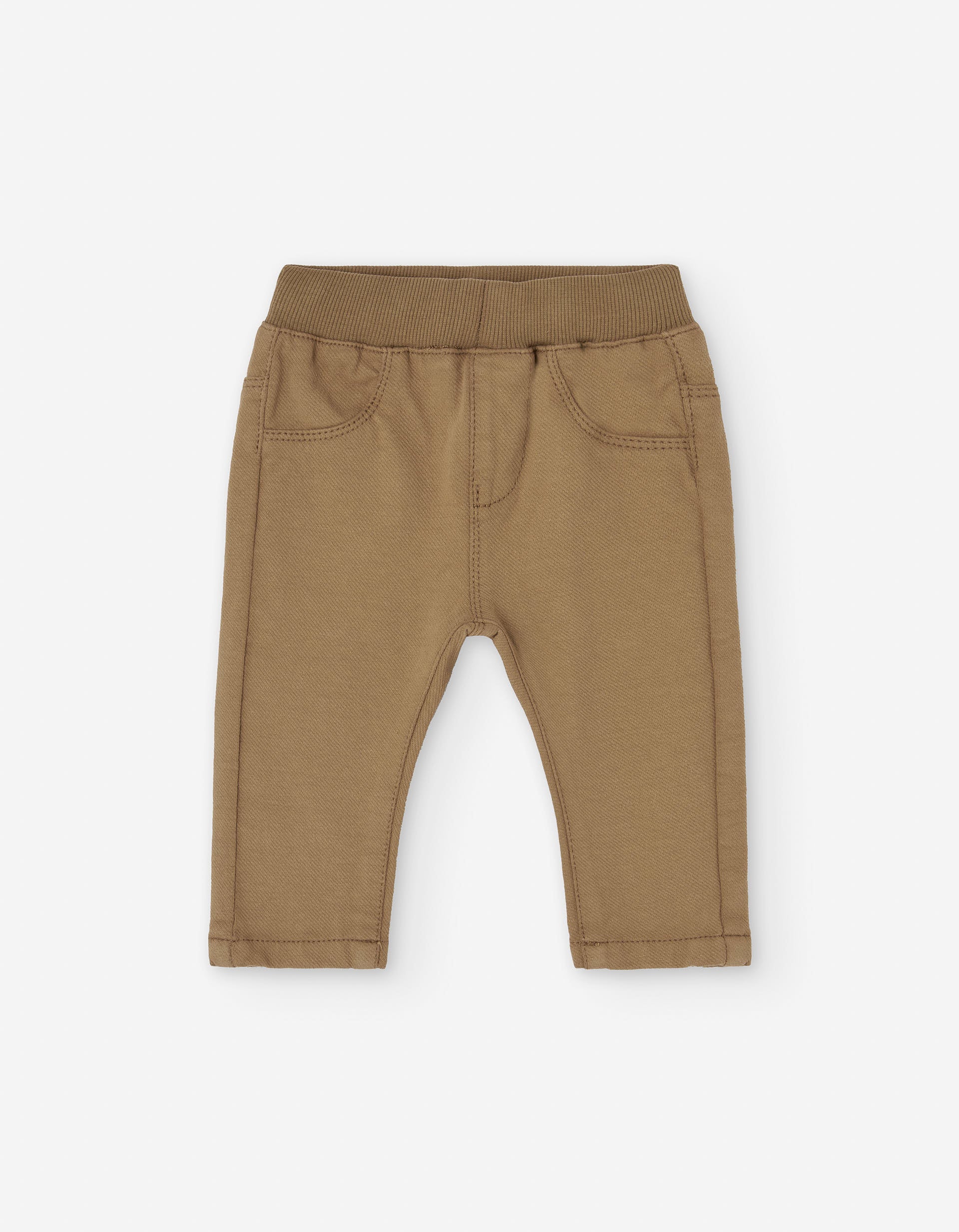 Denim effect trousers with elastic waist for baby boys, dark yellow
