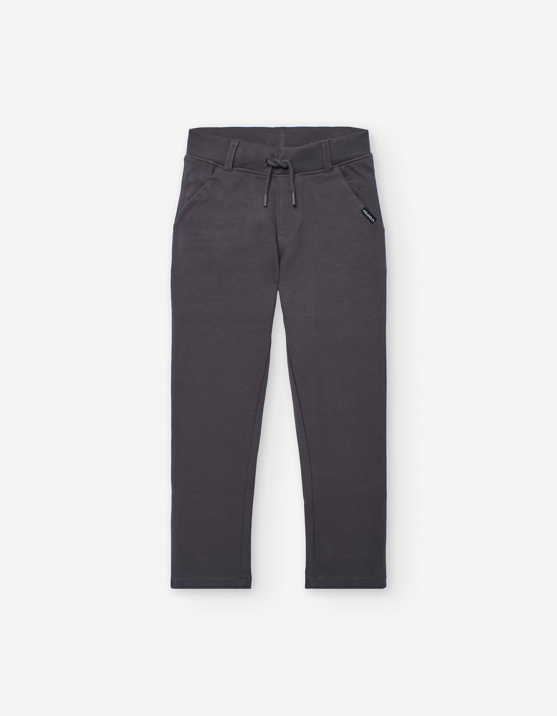 Cotton pique trousers with drawstring for boys, dark grey