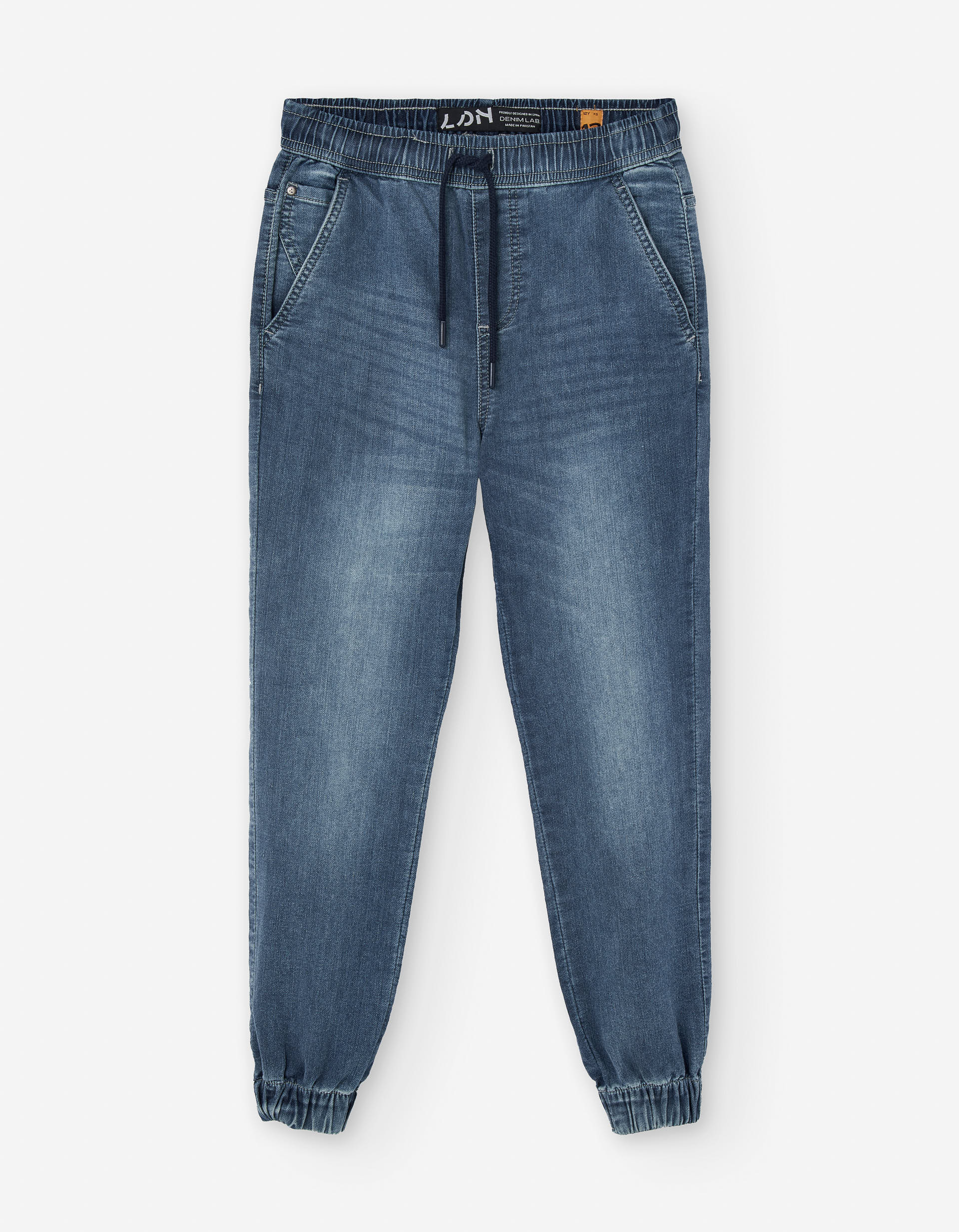 Denim joggers with drawstring and pockets for boys, blue