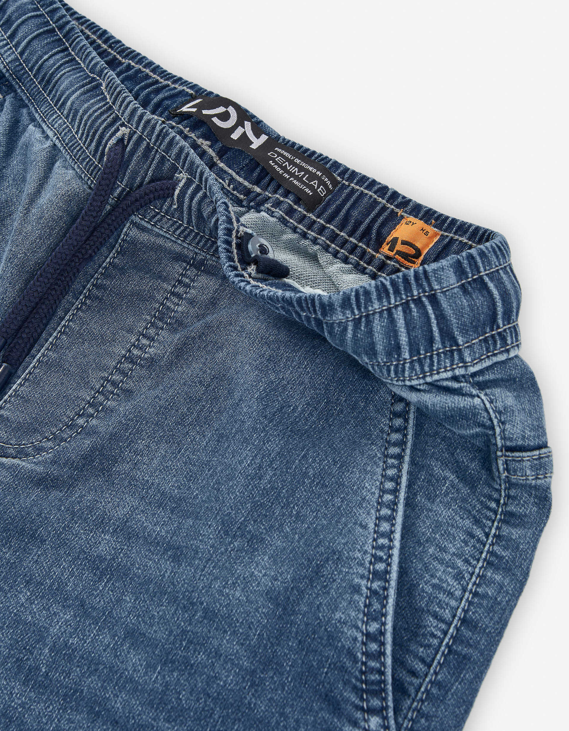 Denim joggers with drawstring and pockets for boys, blue