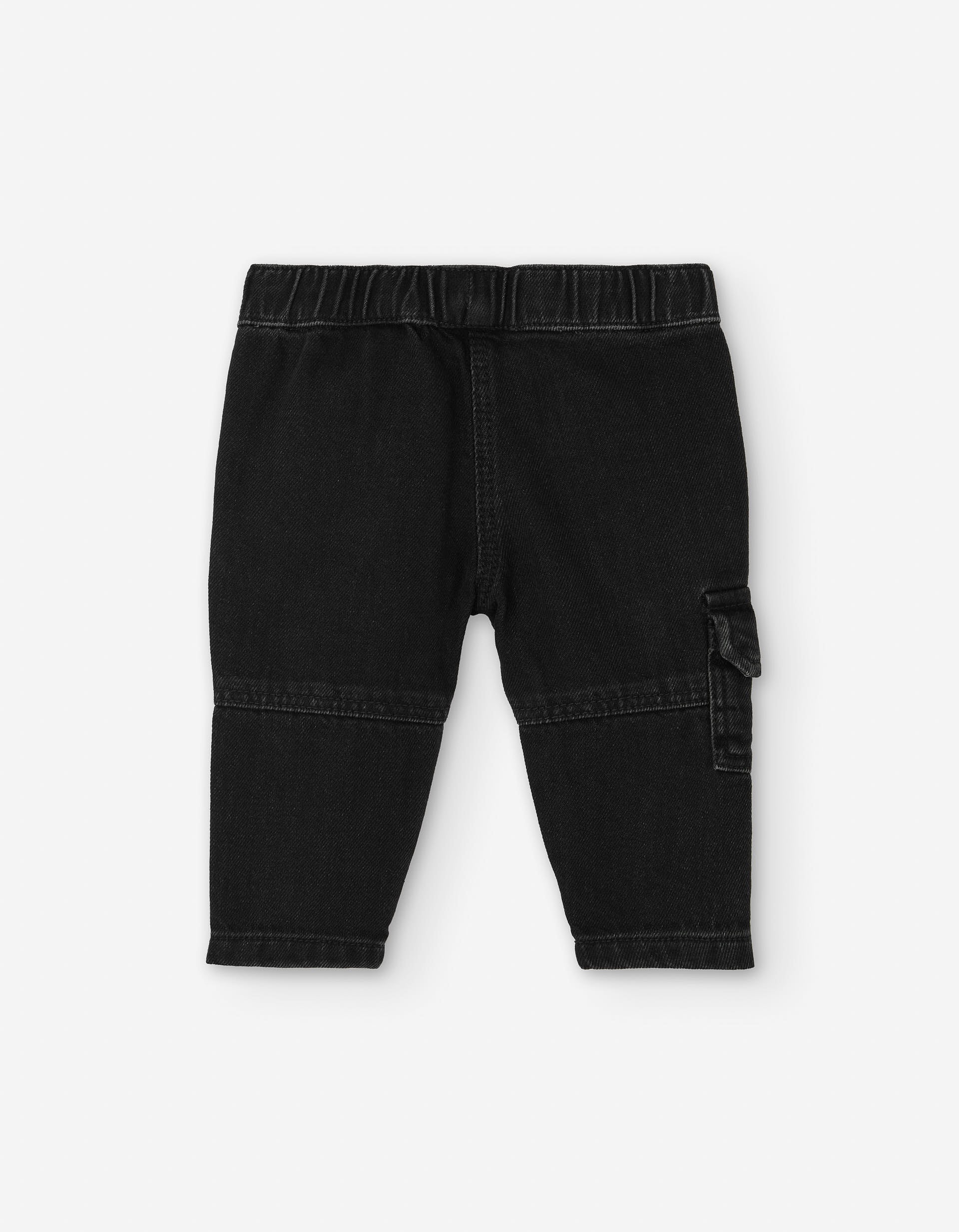 Denim cargo trousers for baby boys, dark grey
