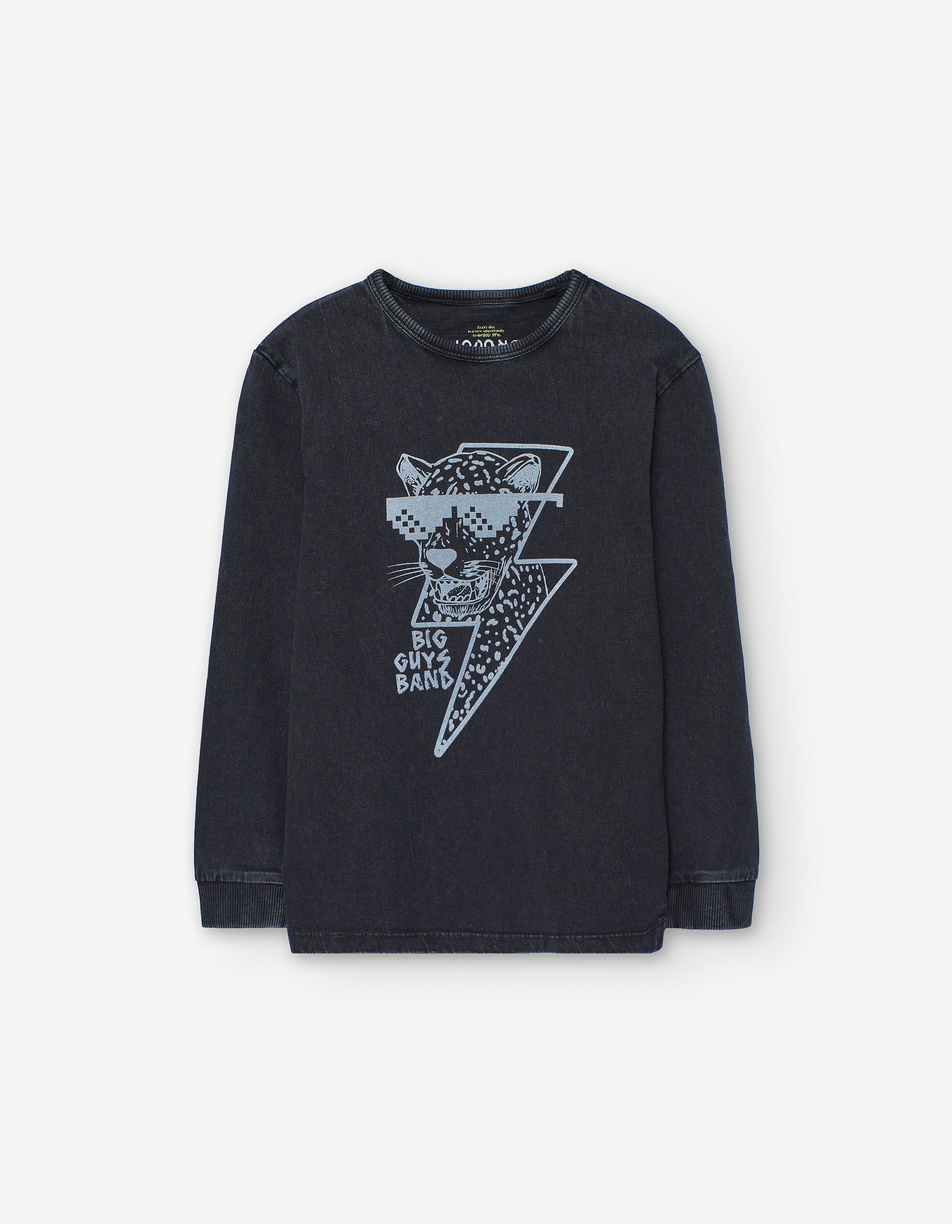 Long sleeve cotton T-shirt with front print for boys, dark grey
