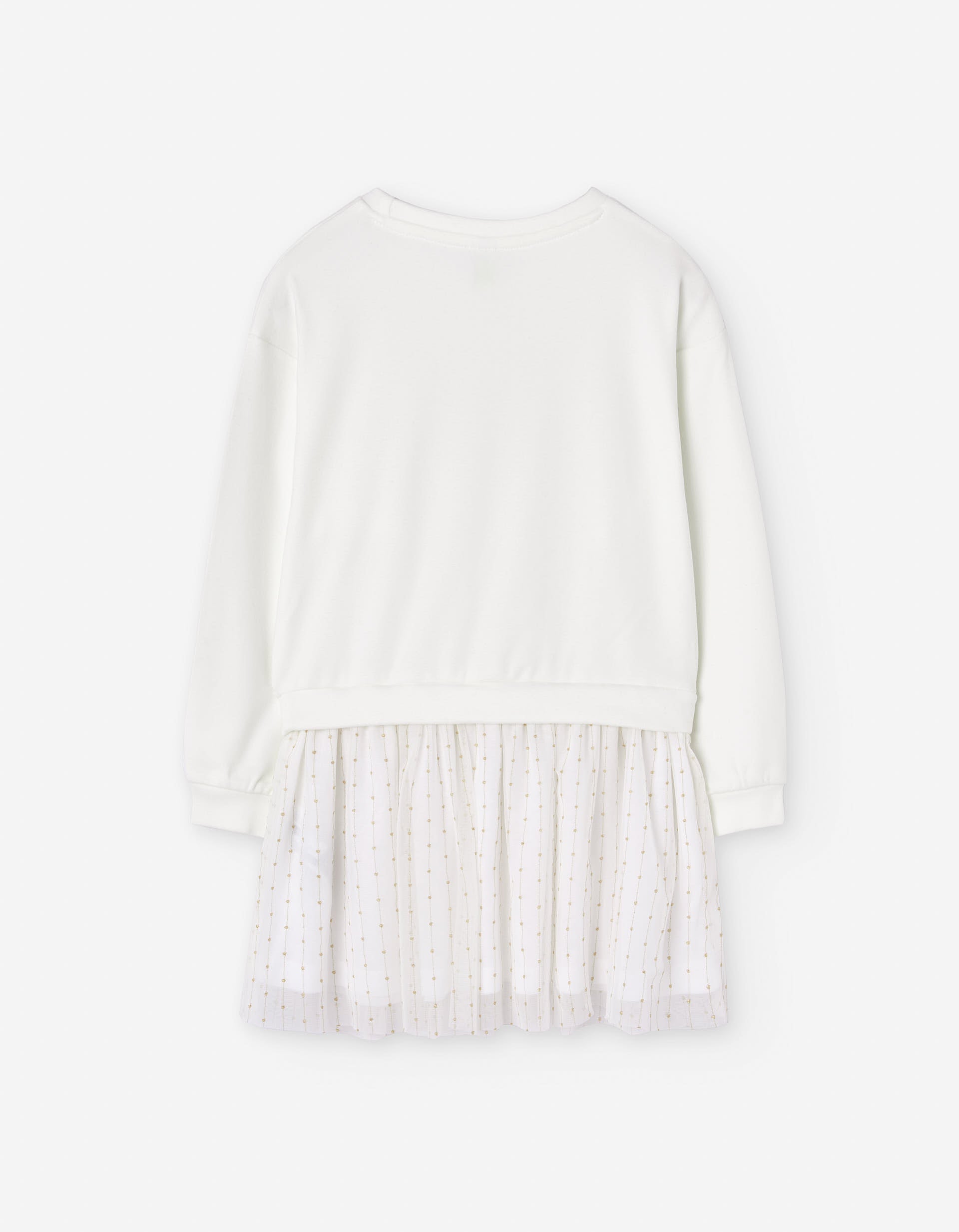 Vestido combinado com coração estampado e saia de tule para menina, branco