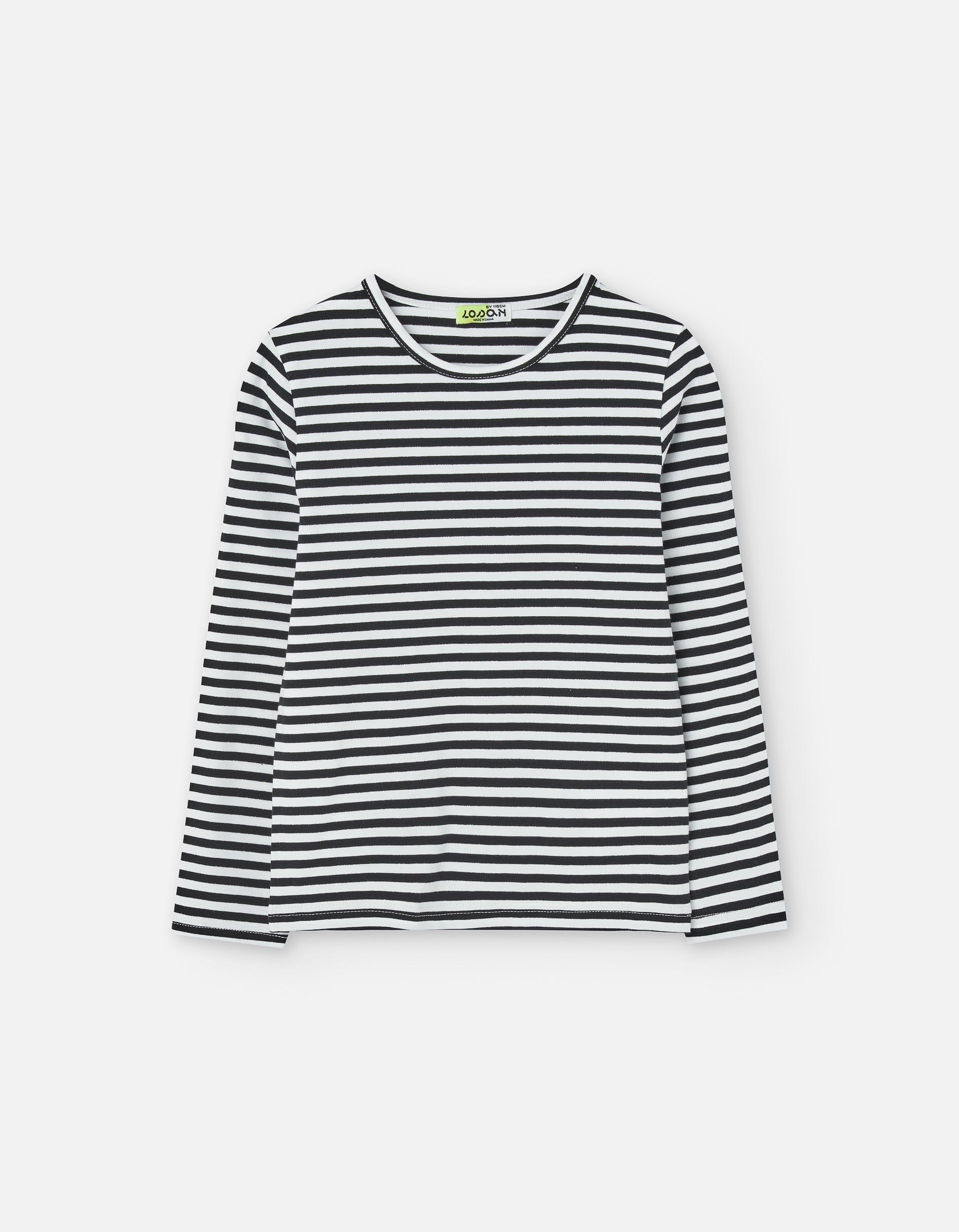 Striped long sleeve T-shirt for girls, white/dark blue