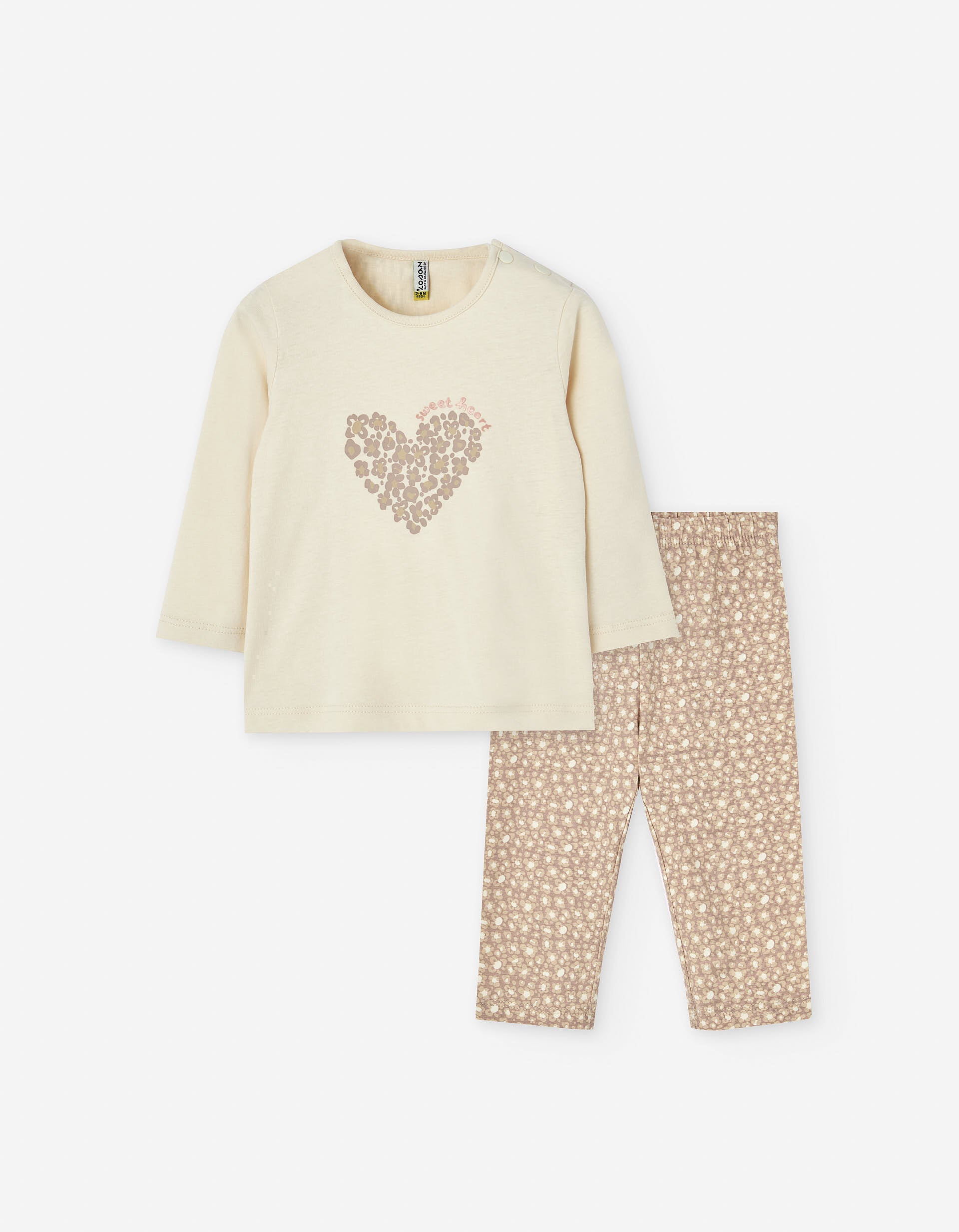 Cotton T-shirt with print + leggings set for baby girls, beige