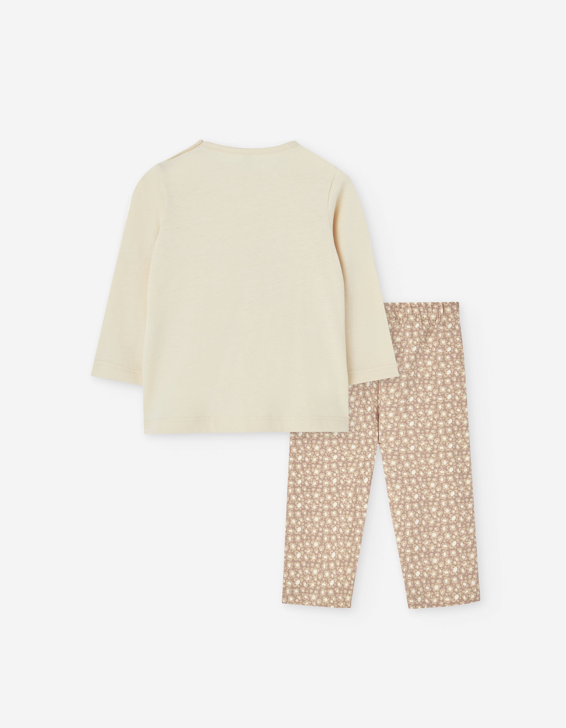 Cotton T-shirt with print + leggings set for baby girls, beige