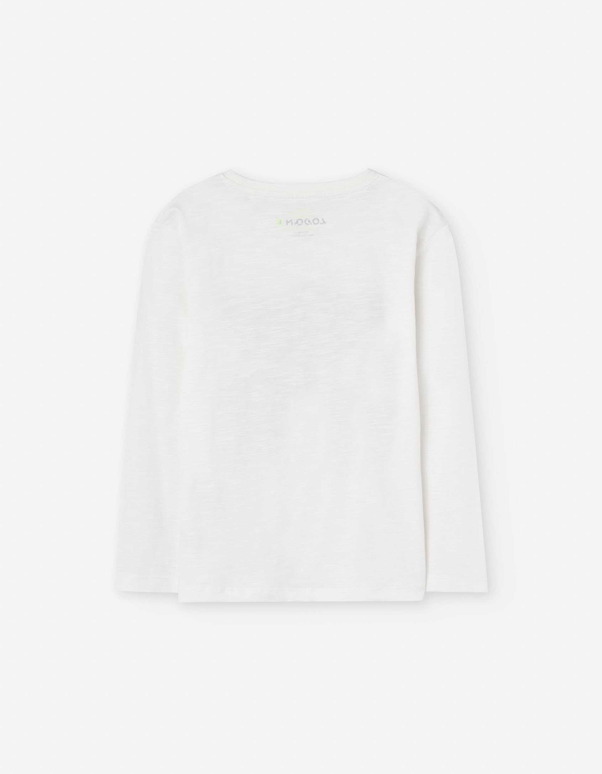 Long sleeve cotton T-shirt with jungle animals print for boys, white