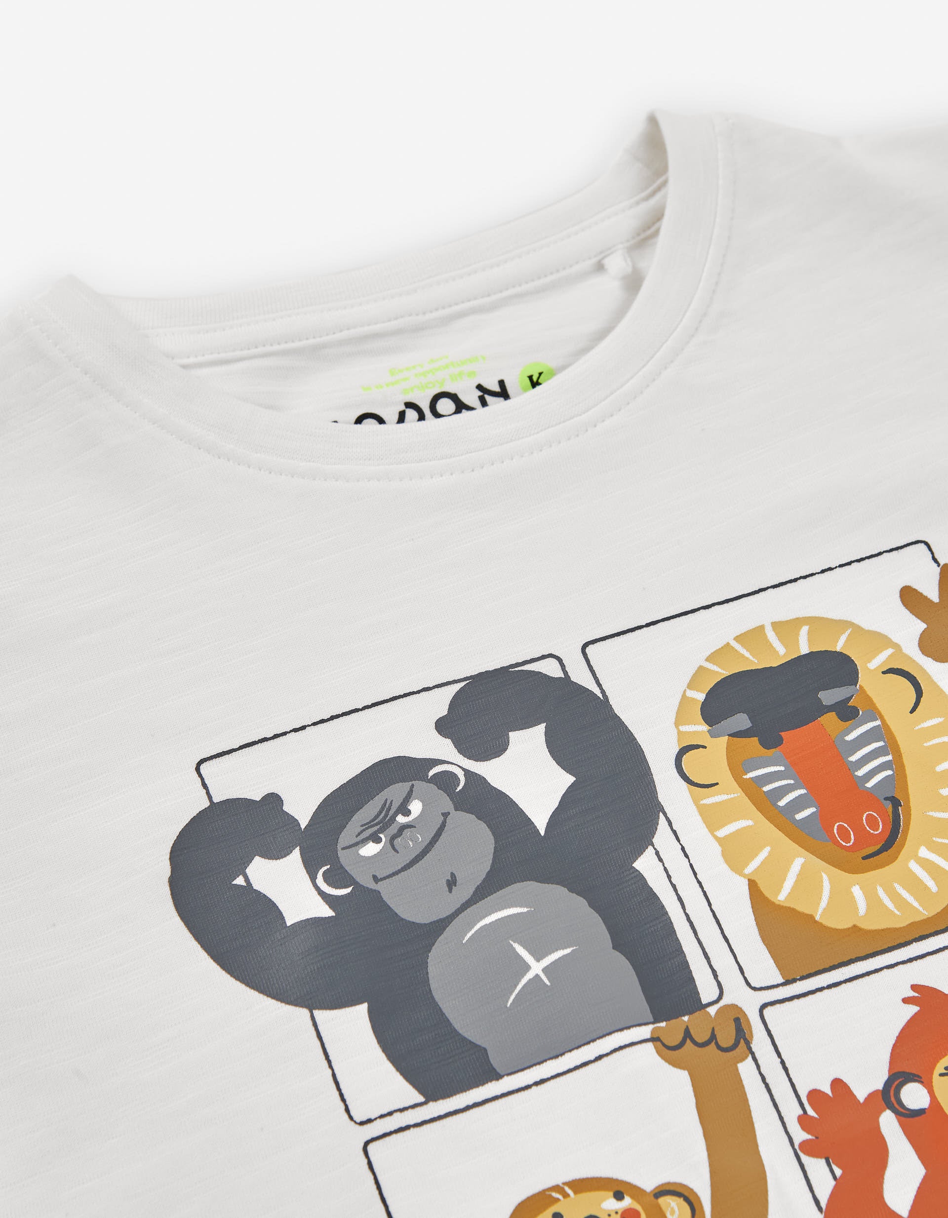 Long sleeve cotton T-shirt with jungle animals print for boys, white