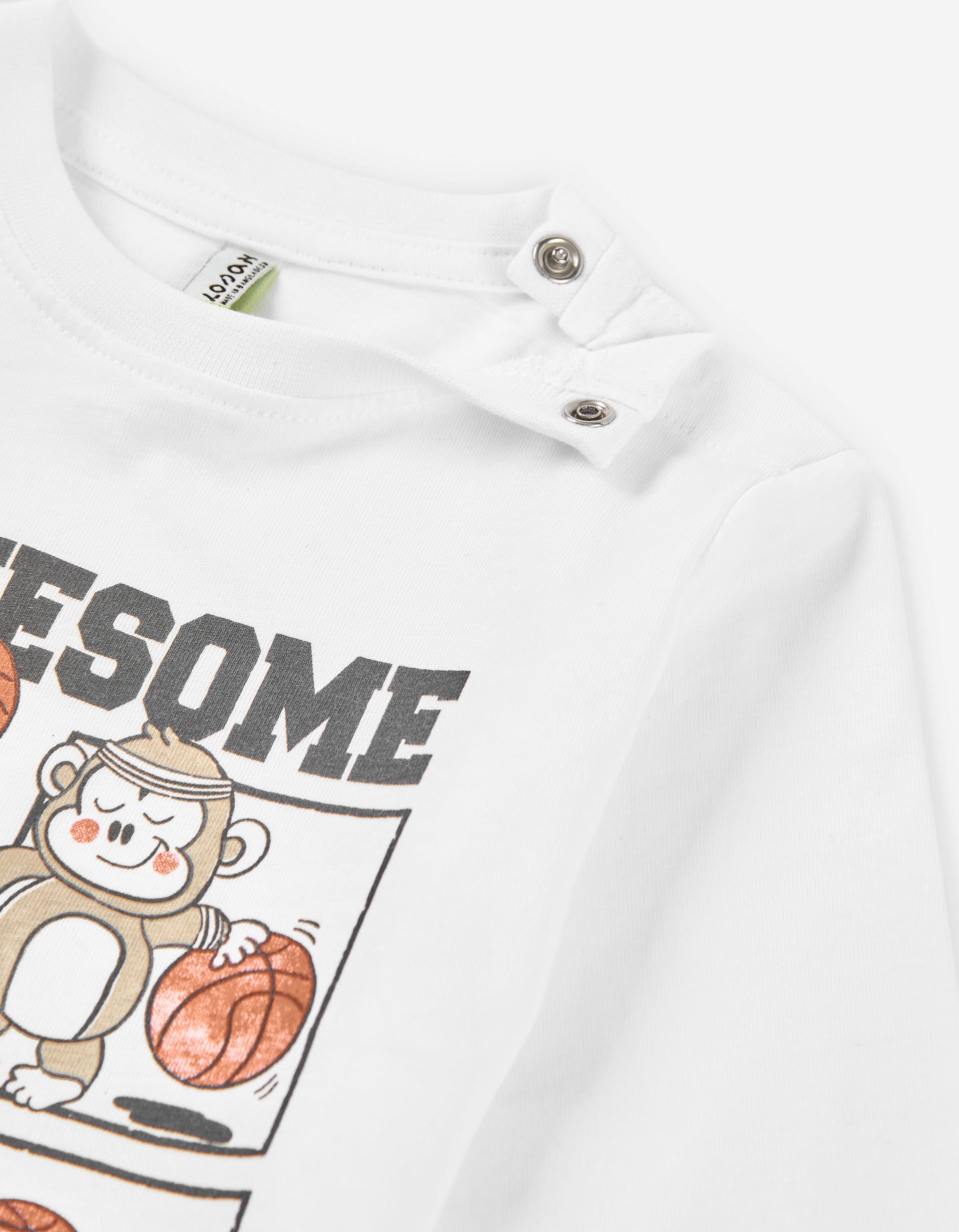 Long sleeve cotton t-shirt with monkey print for baby boys, white