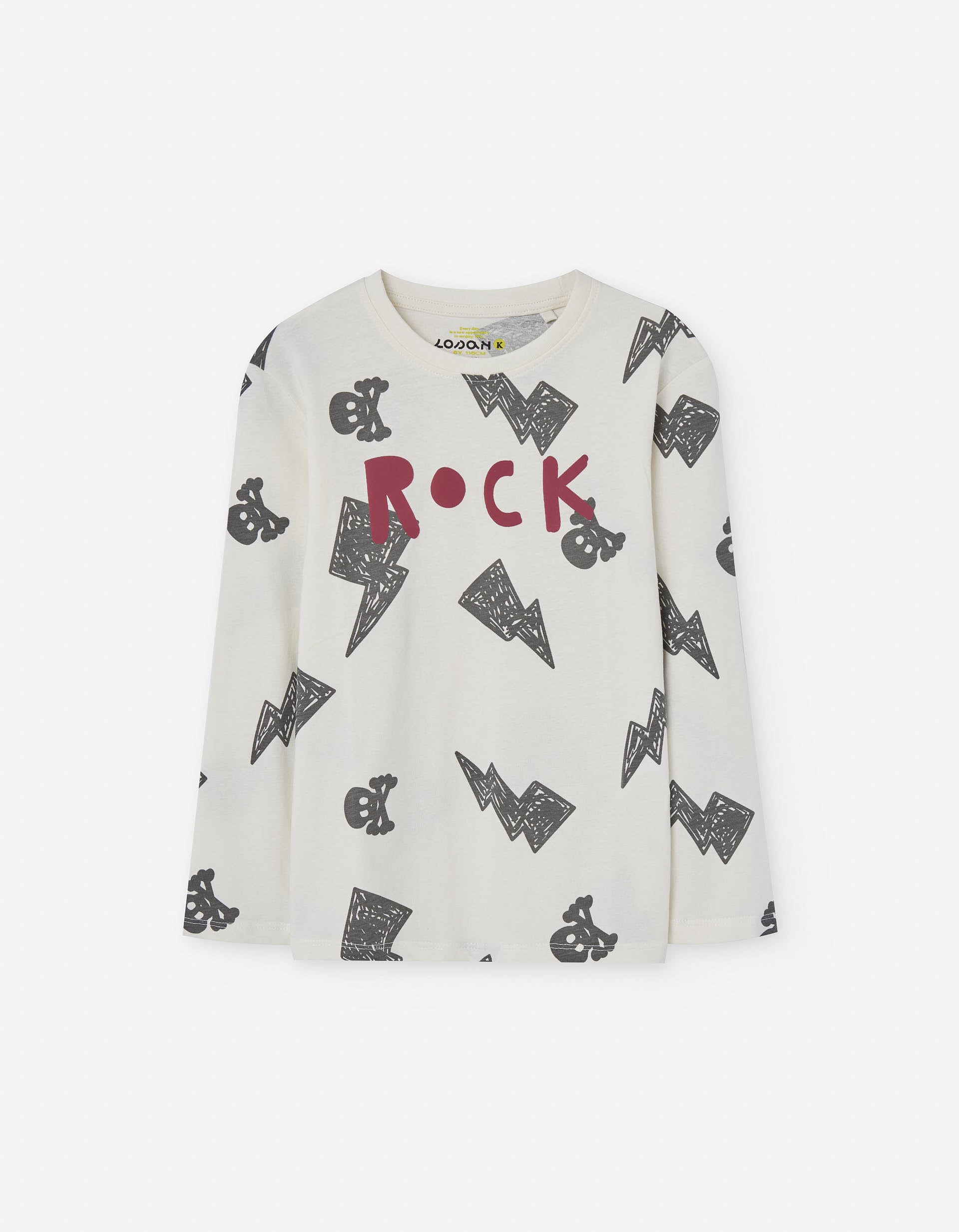 Long sleeve cotton T-shirt with 'rock' print for boys, multicolour