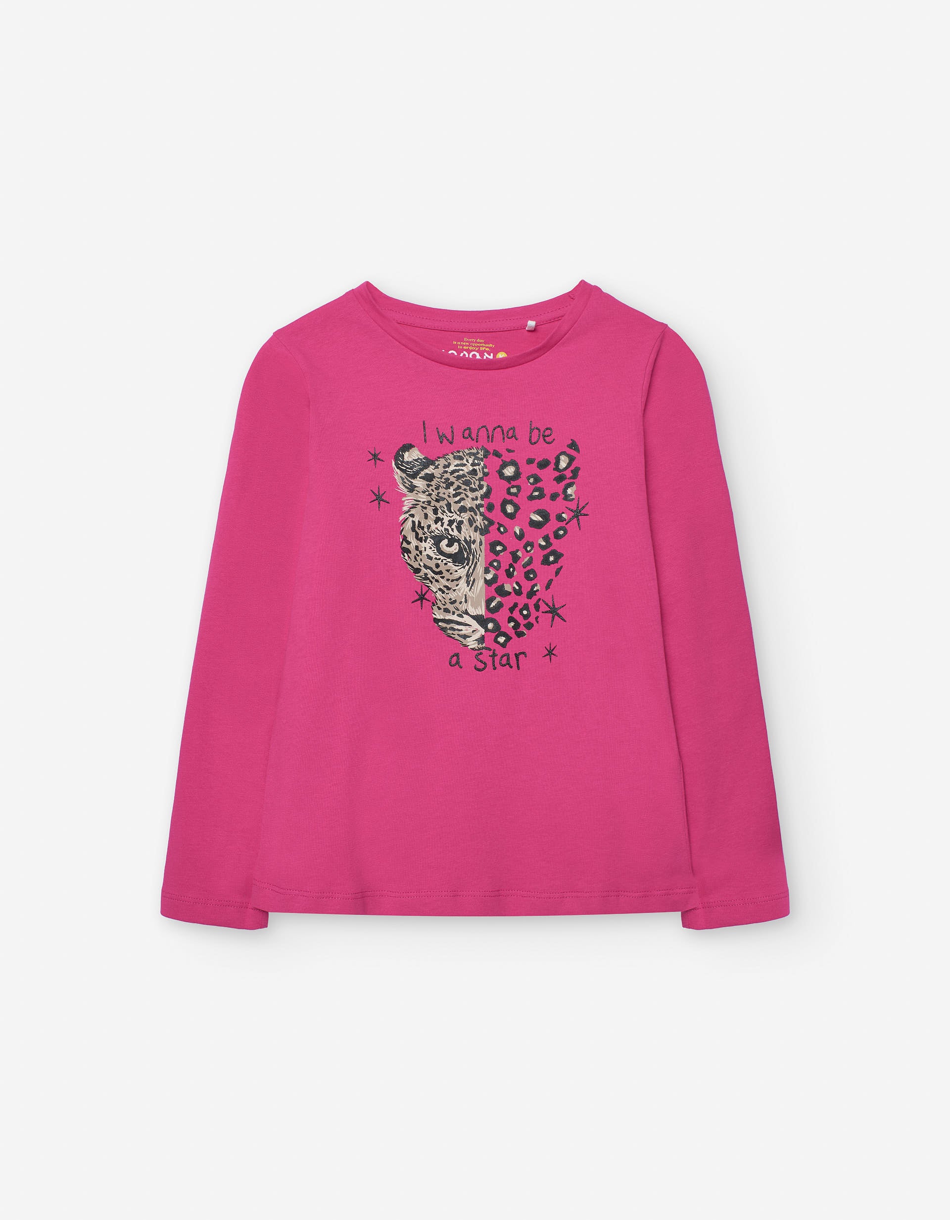 Long sleeve cotton T-shirt with a leopard front print for girls, pink