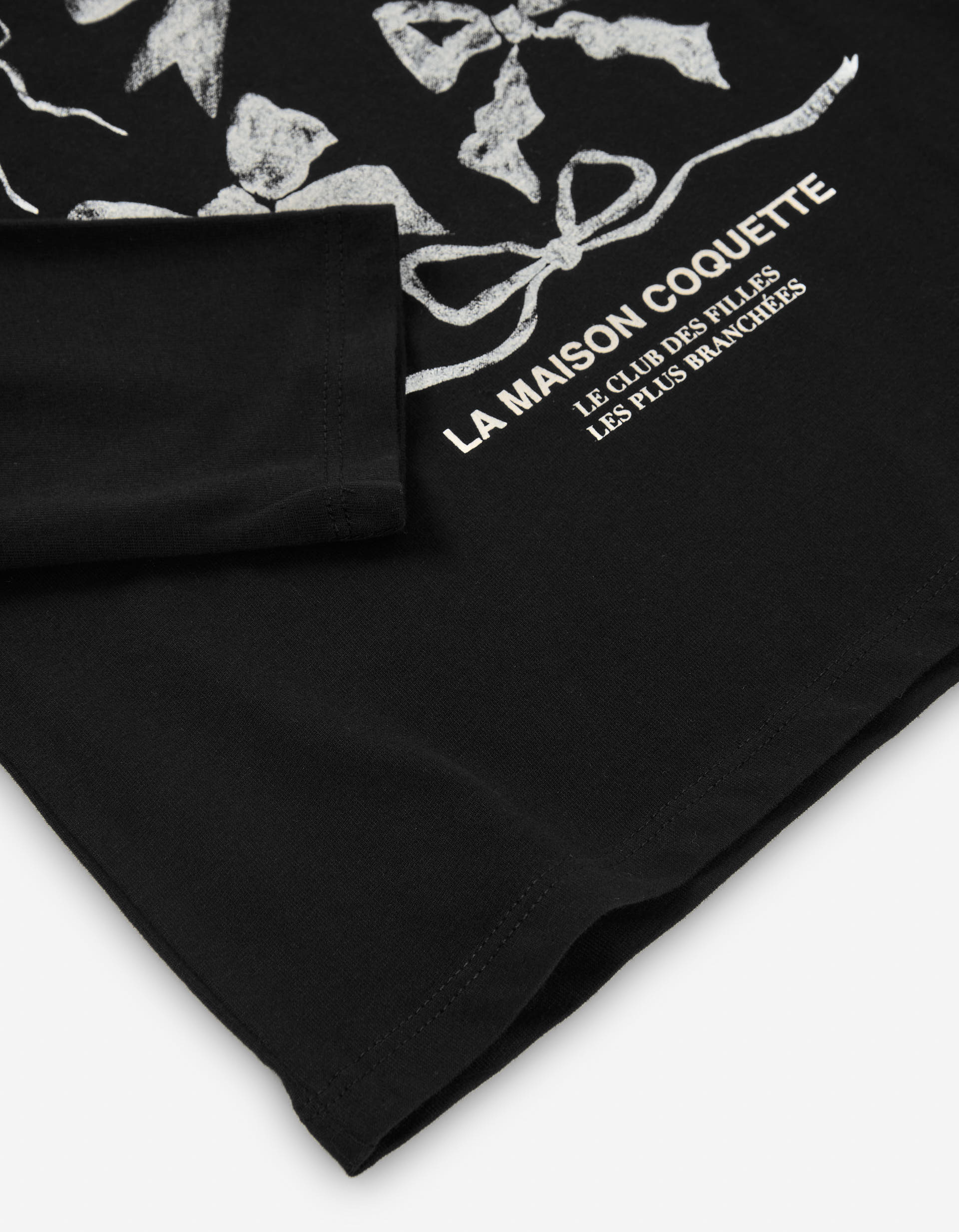 Long sleeve cotton T-shirt with printed bows for girls, black