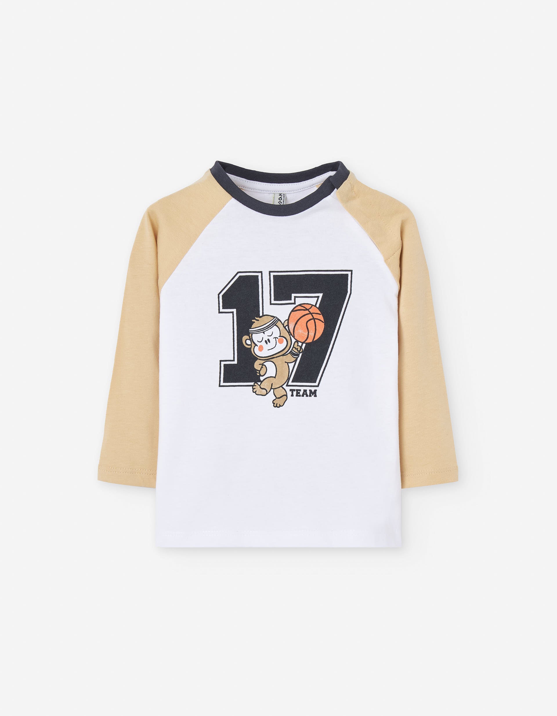 Long sleeve cotton T-shirt with monkey print for baby boys, multicolour