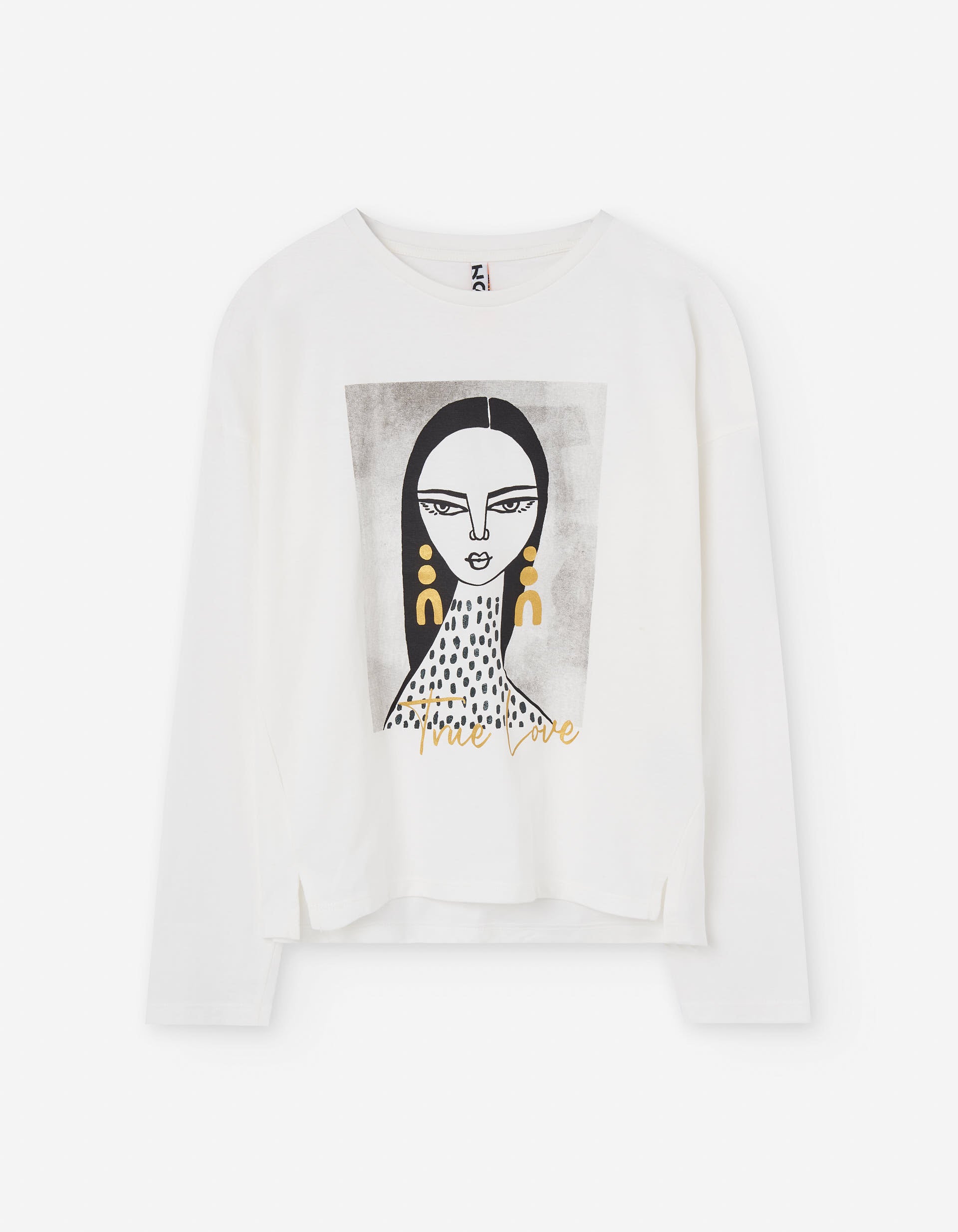 Long sleeve cotton T-shirt with True Love print for girls, white