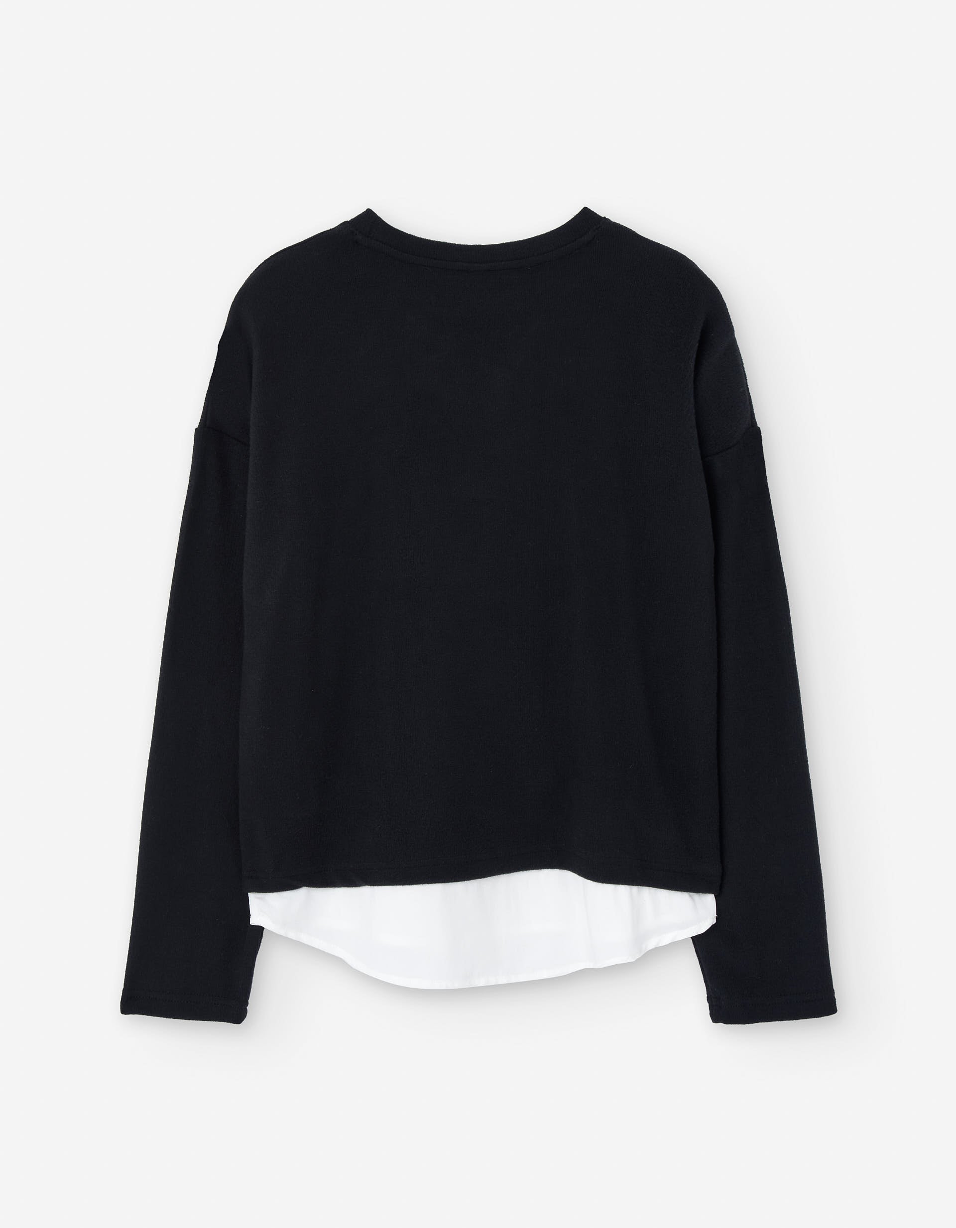 Long sleeve T-shirt with front print and sequins for girls, black