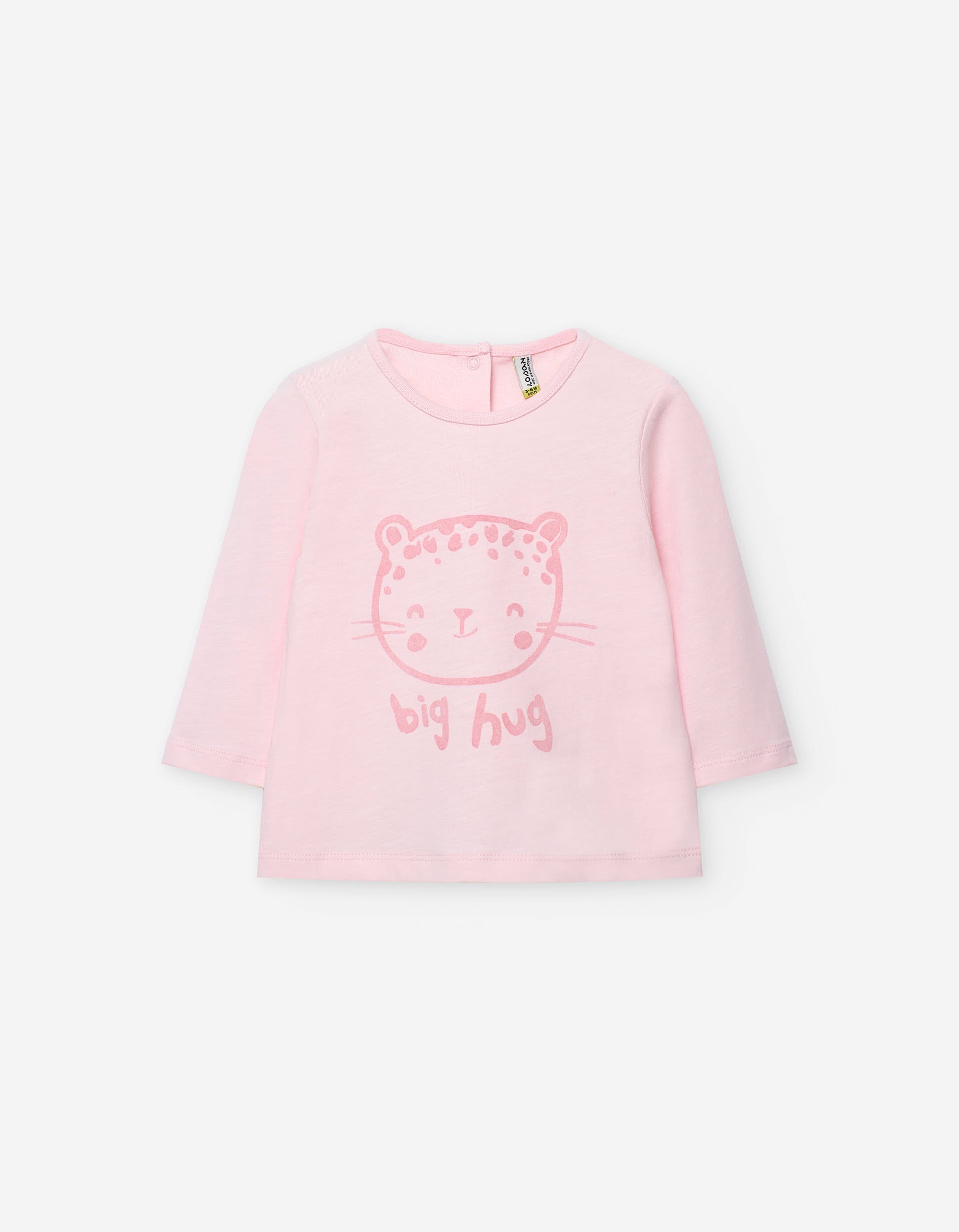 Long sleeve cotton T-shirt with 'big hug' print for baby girls, pink