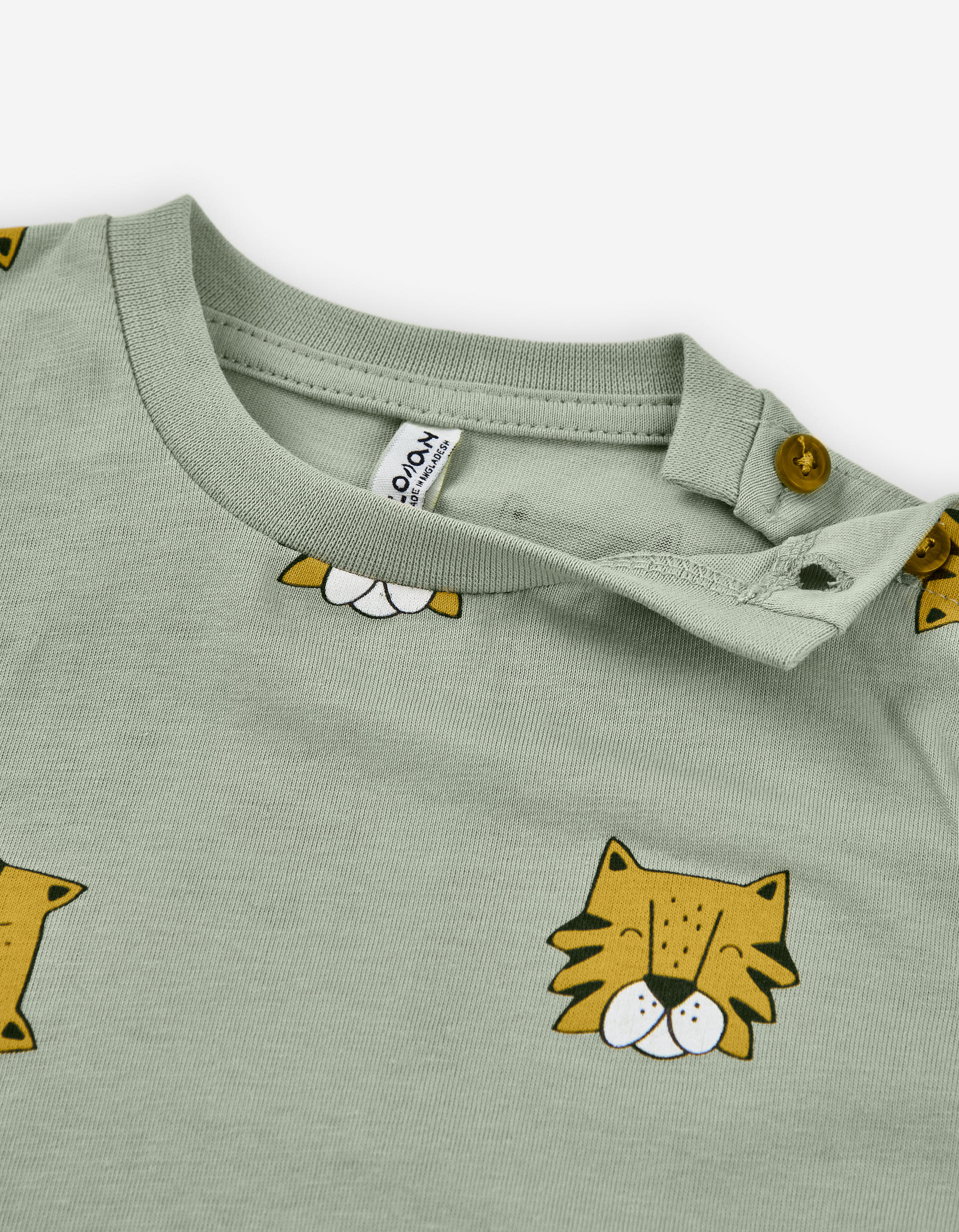 Long sleeve cotton T-shirt with tiger motif for baby boys, green
