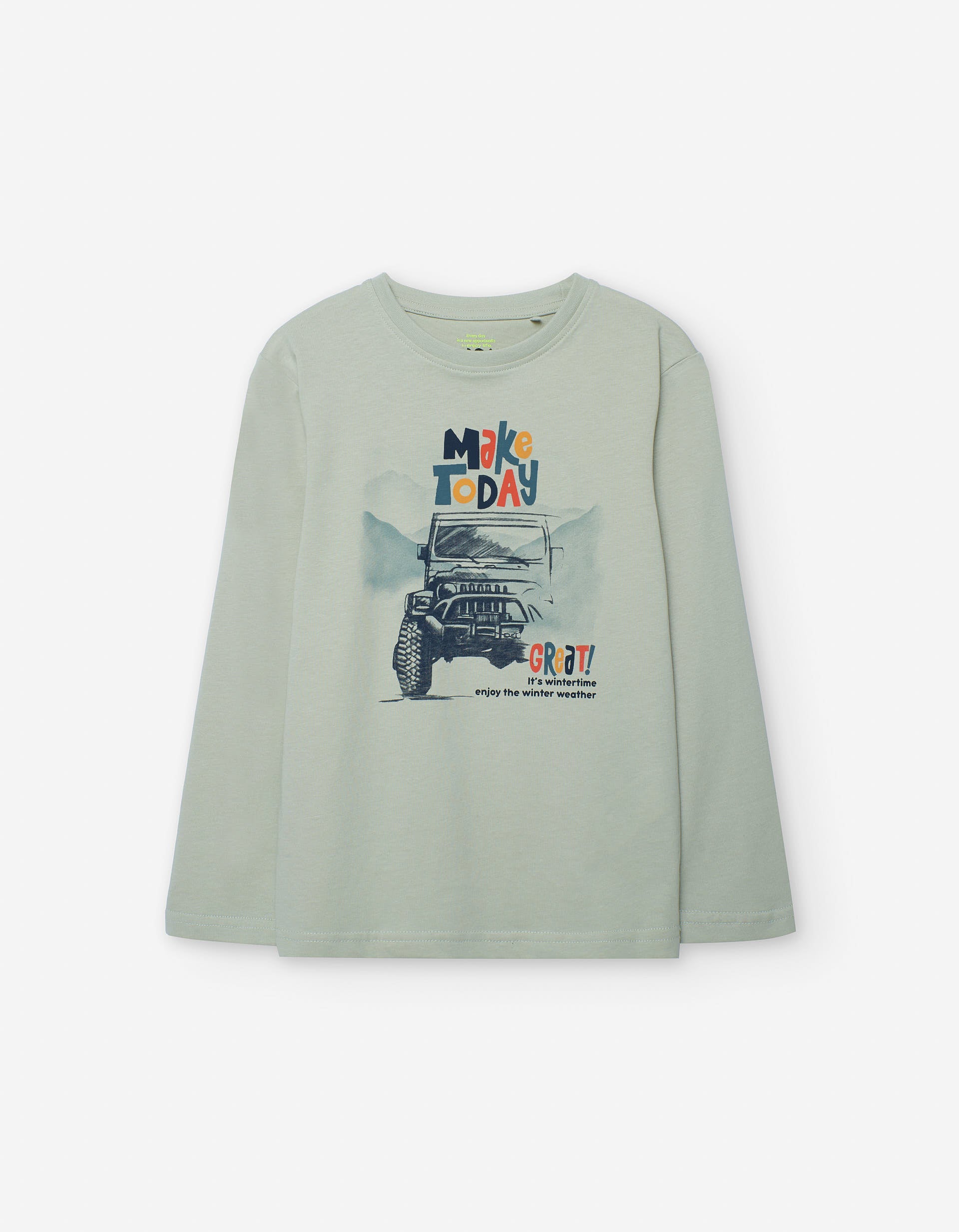 Long sleeve cotton T-shirt with Make Today Great print for boys, grey