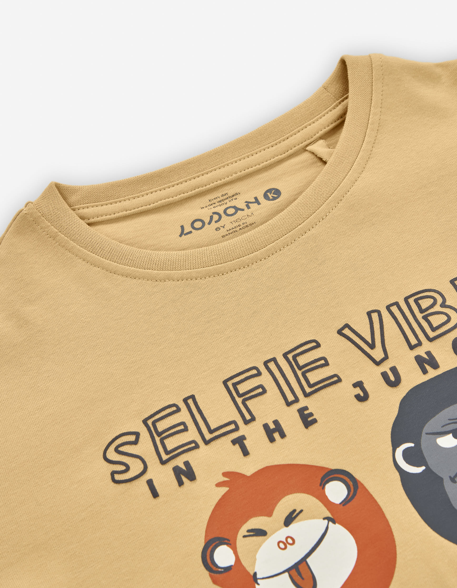 Long sleeve cotton T-shirt with jungle animals print for boys, yellow