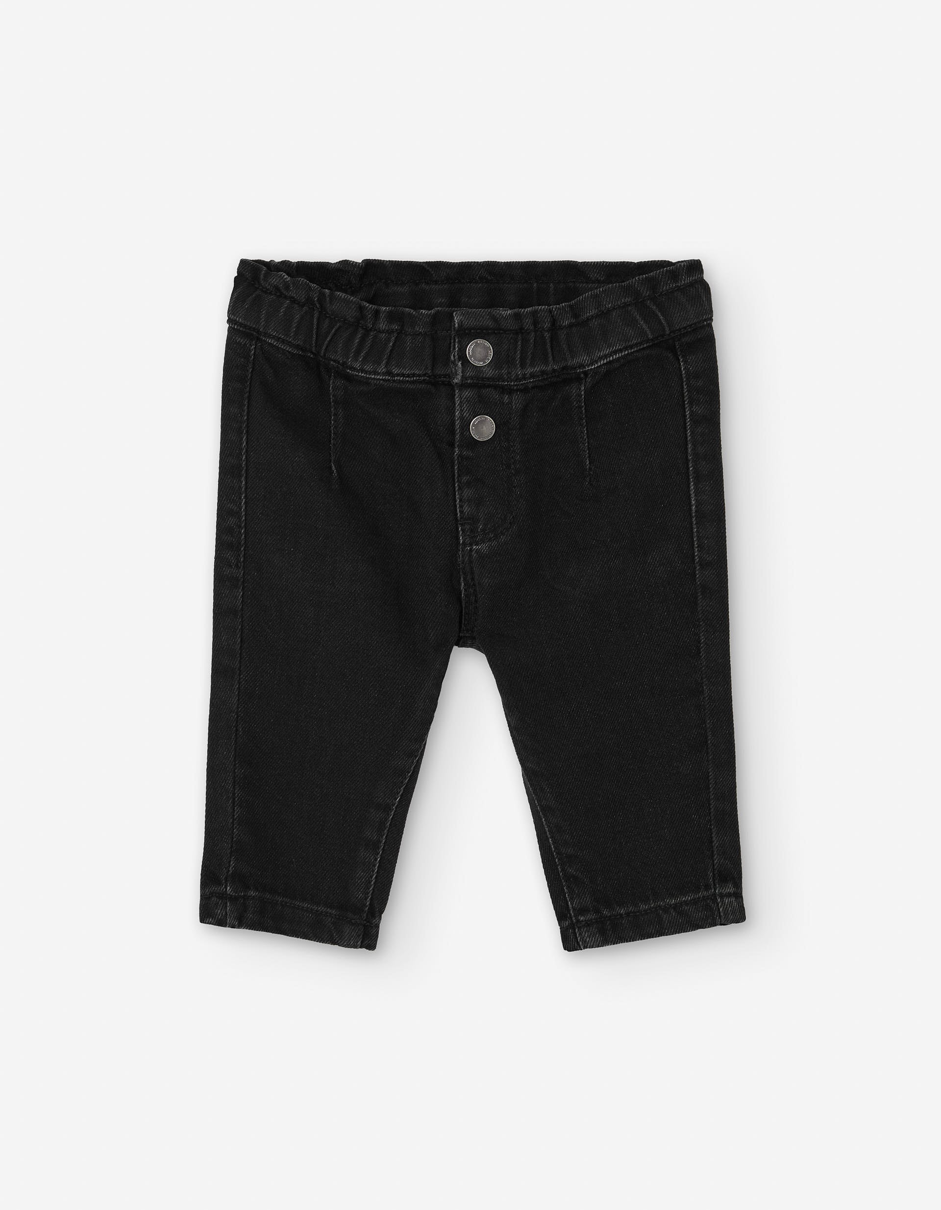 Denim paperbag trousers with print for baby girls, dark grey