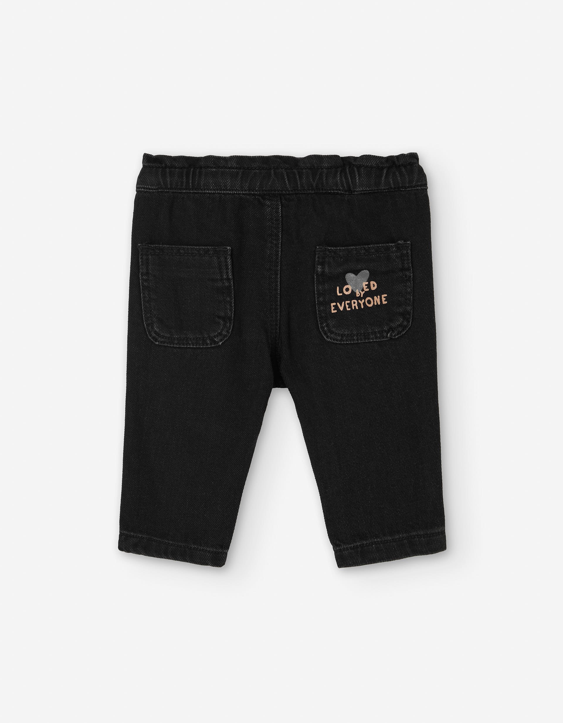 Denim paperbag trousers with print for baby girls, dark grey