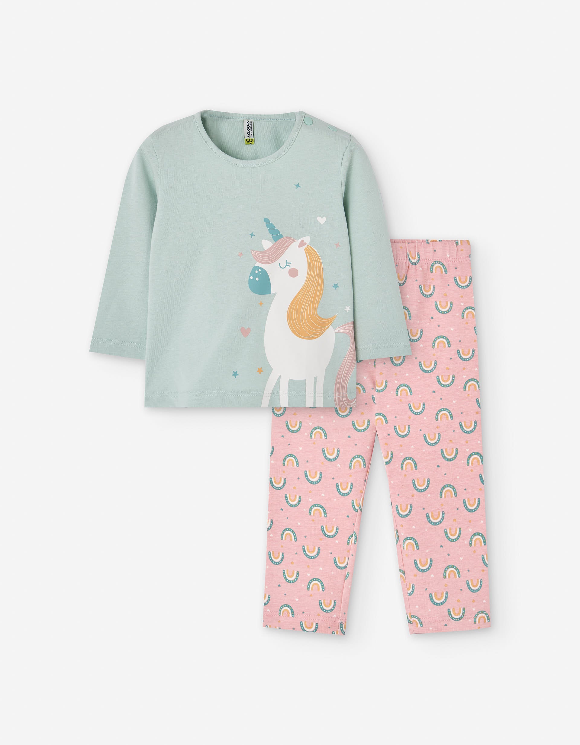 Cotton T-shirt with unicorn + leggings set for baby girls, blue/pink