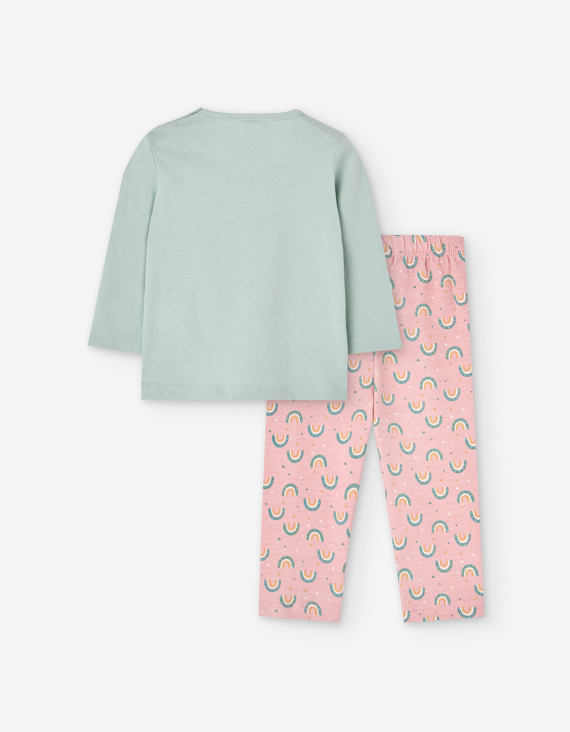 Cotton T-shirt with unicorn + leggings set for baby girls, blue/pink