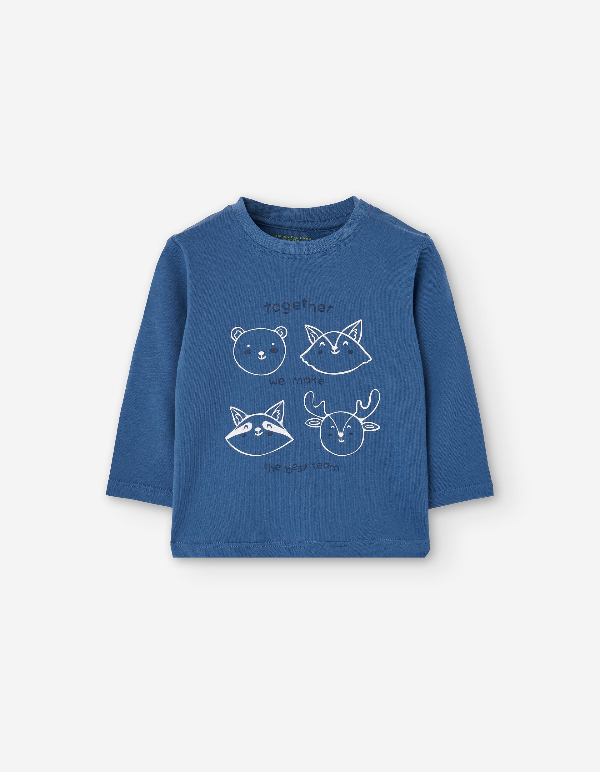 Long sleeve cotton T-shirt with animals print for baby boys, blue