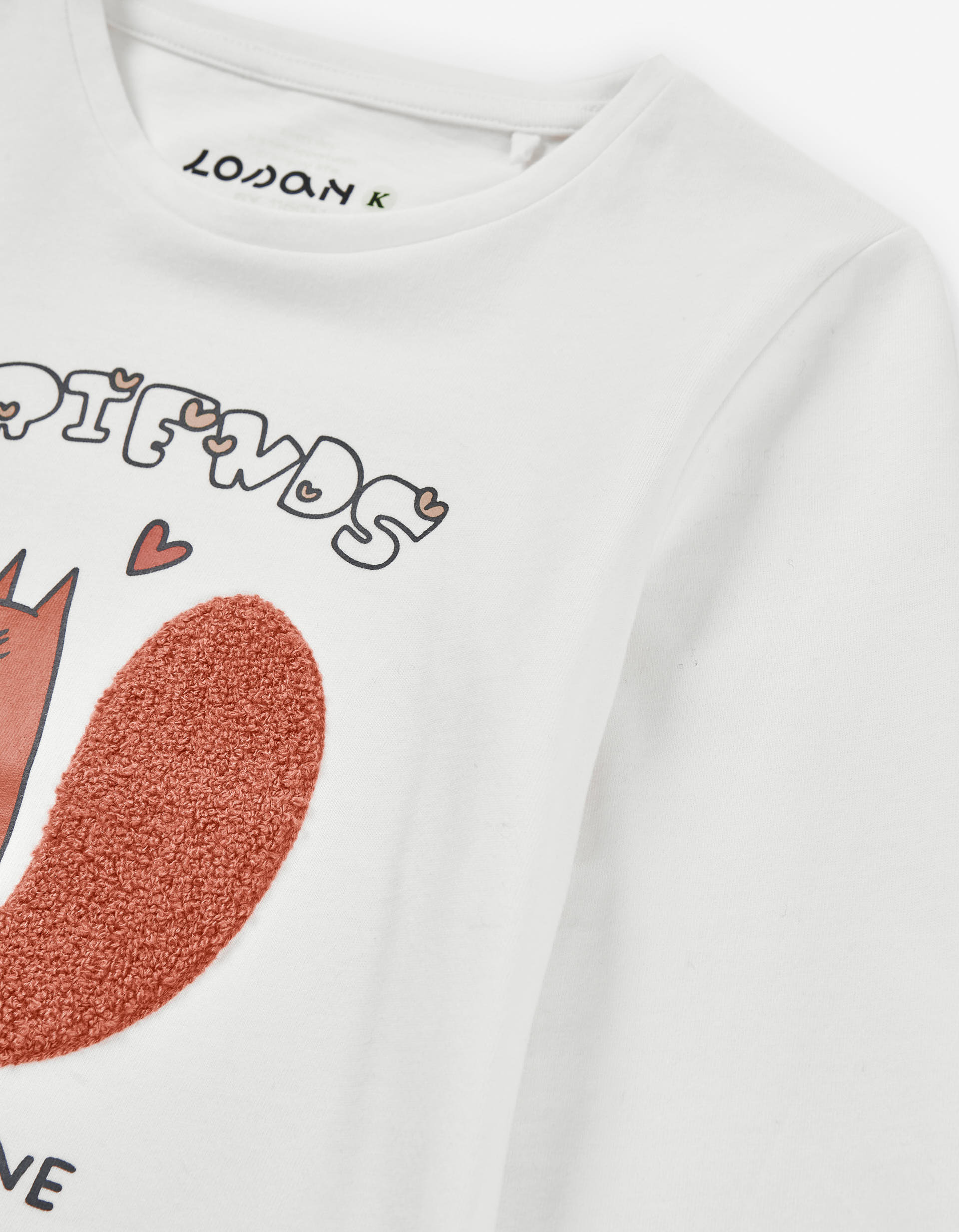 T-shirt de manga comprida de algodão 'esquilo' para menina, branco