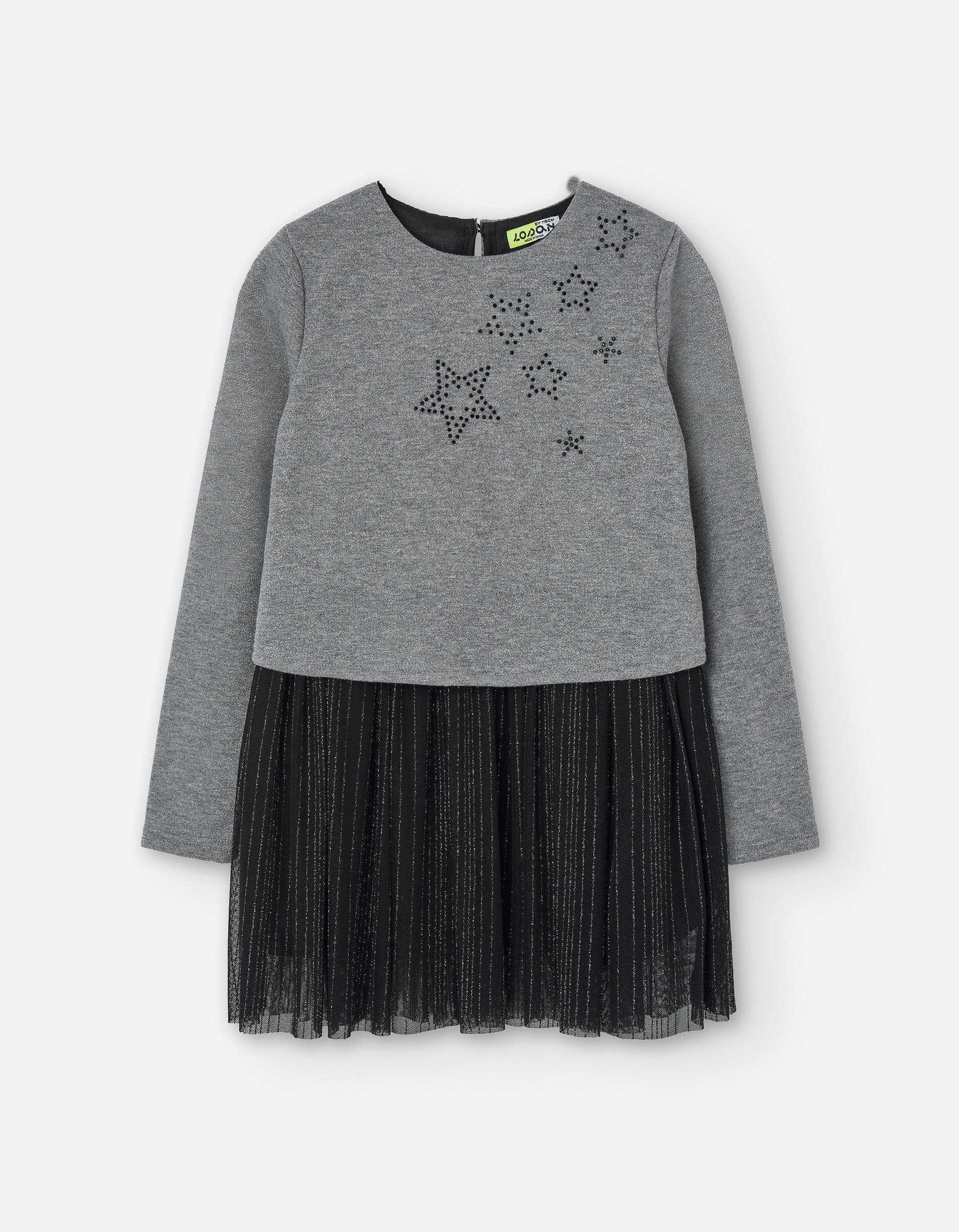 Vestido combinado com saia de tule para menina, cinza/preto