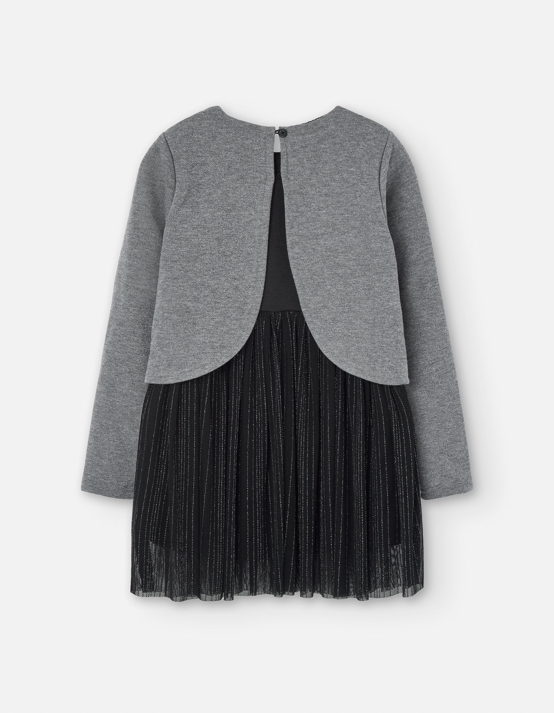 Vestido combinado com saia de tule para menina, cinza/preto