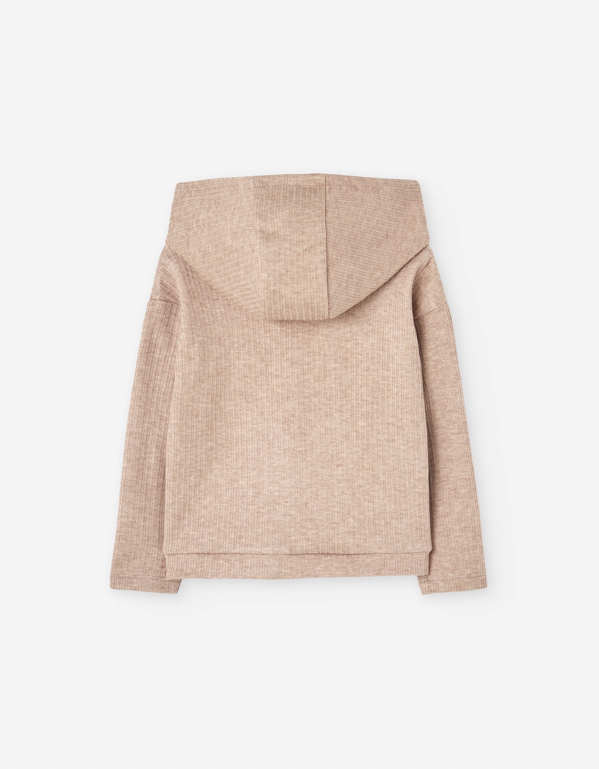 Hooded ribbed T-shirt with 3D bunny ears for girls, beige