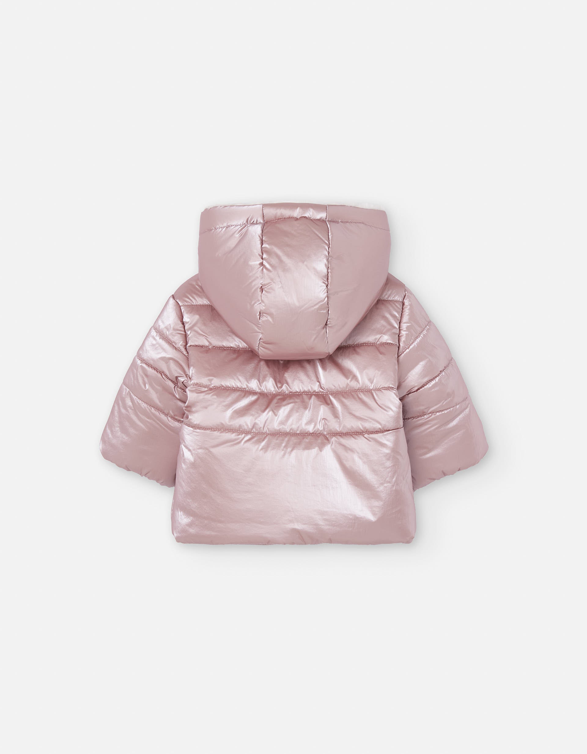 Hooded puffer jacket with fleece lining for baby girls, shiny pink