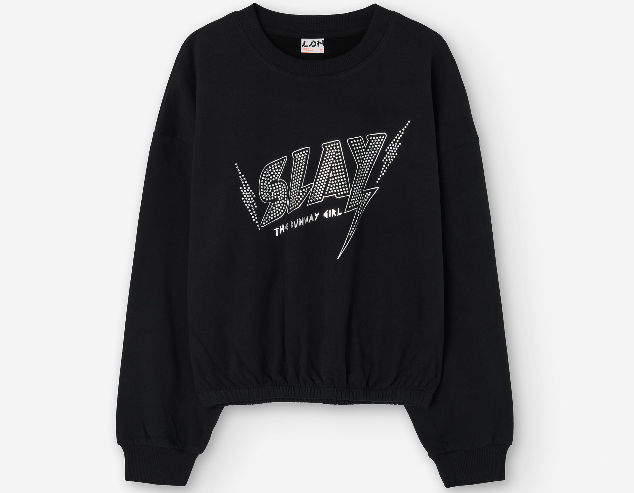 Brushed sweatshirt with front print with studs for girls, black