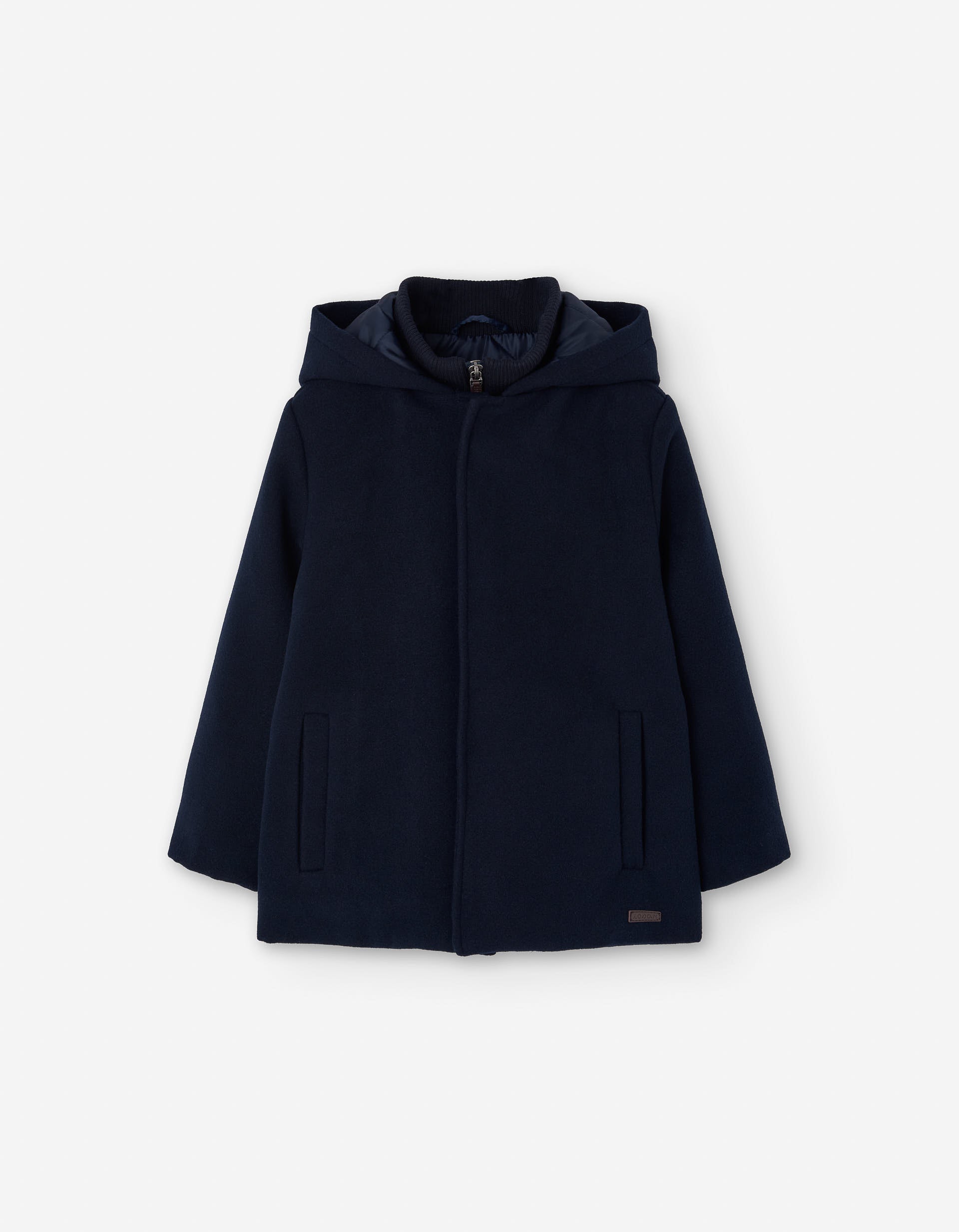Wool blend hooded coat with quilted lining for boys, dark blue