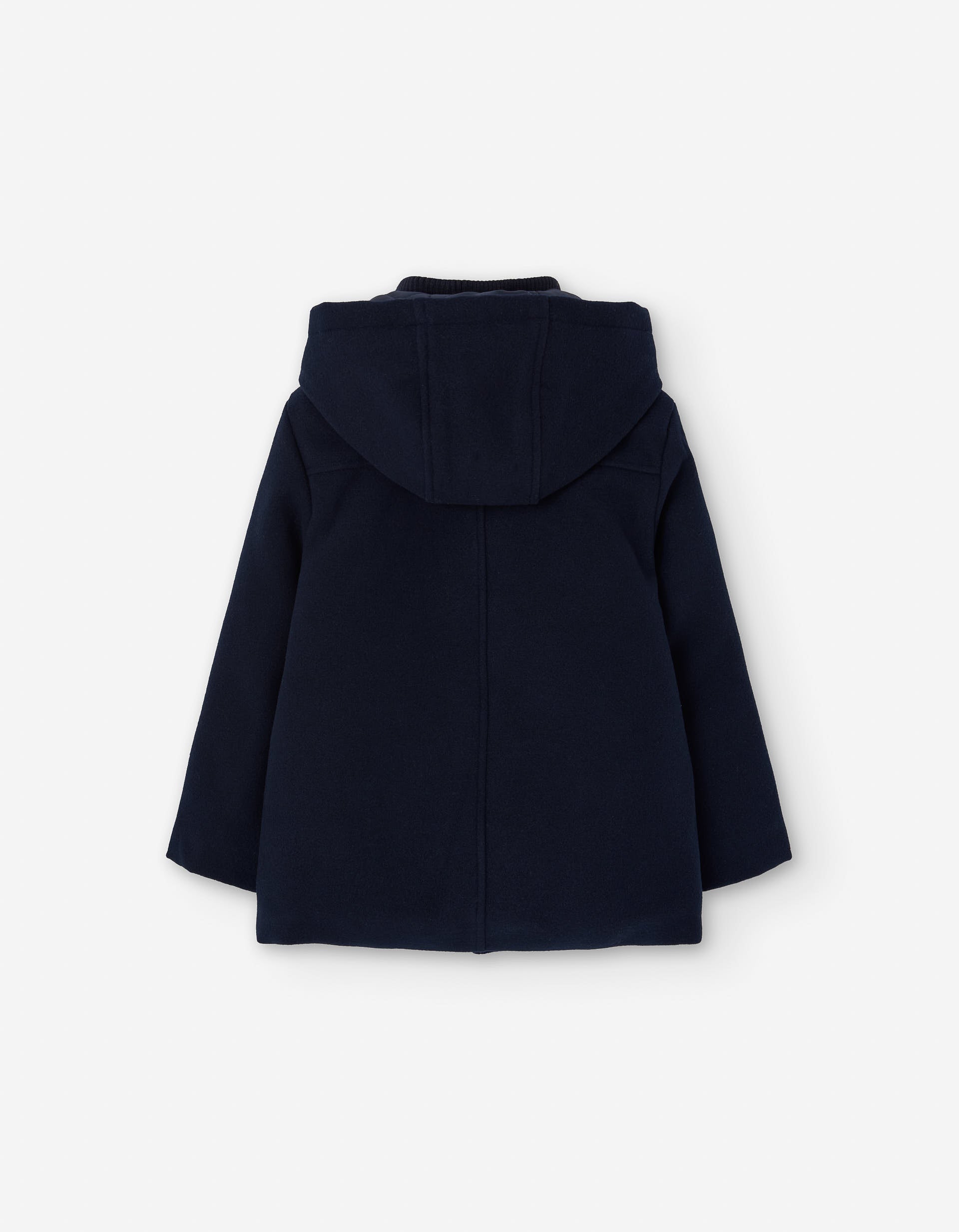 Wool blend hooded coat with quilted lining for boys, dark blue