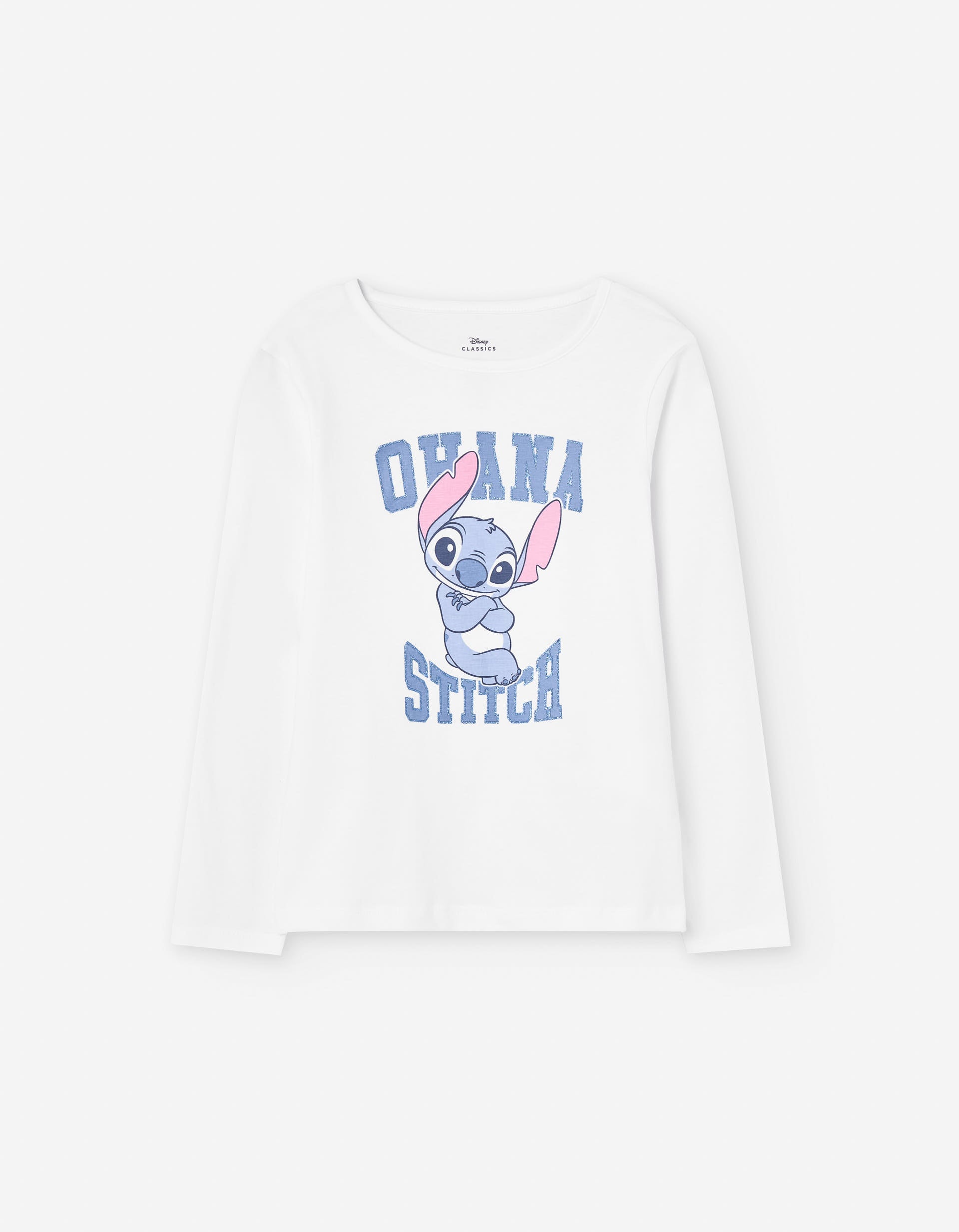 Long sleeve cotton T-shirt with Stitch print for girls, white