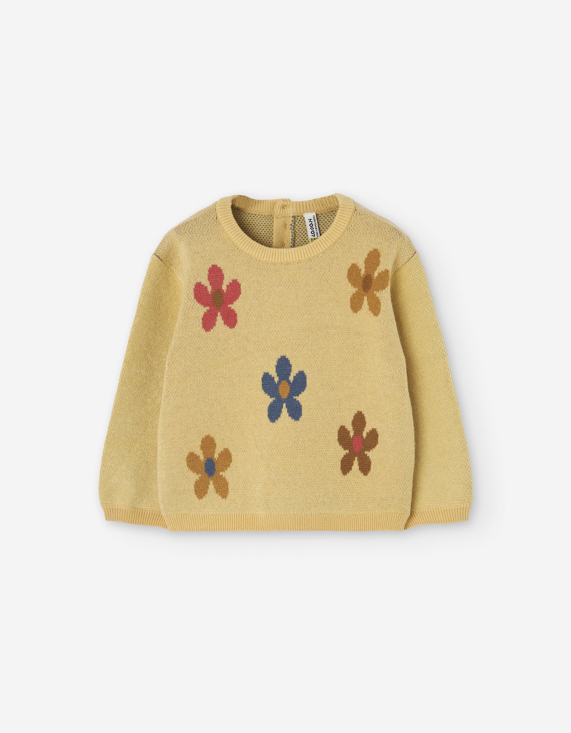 Knitted jumper with floral jacquard for baby girls, yellow