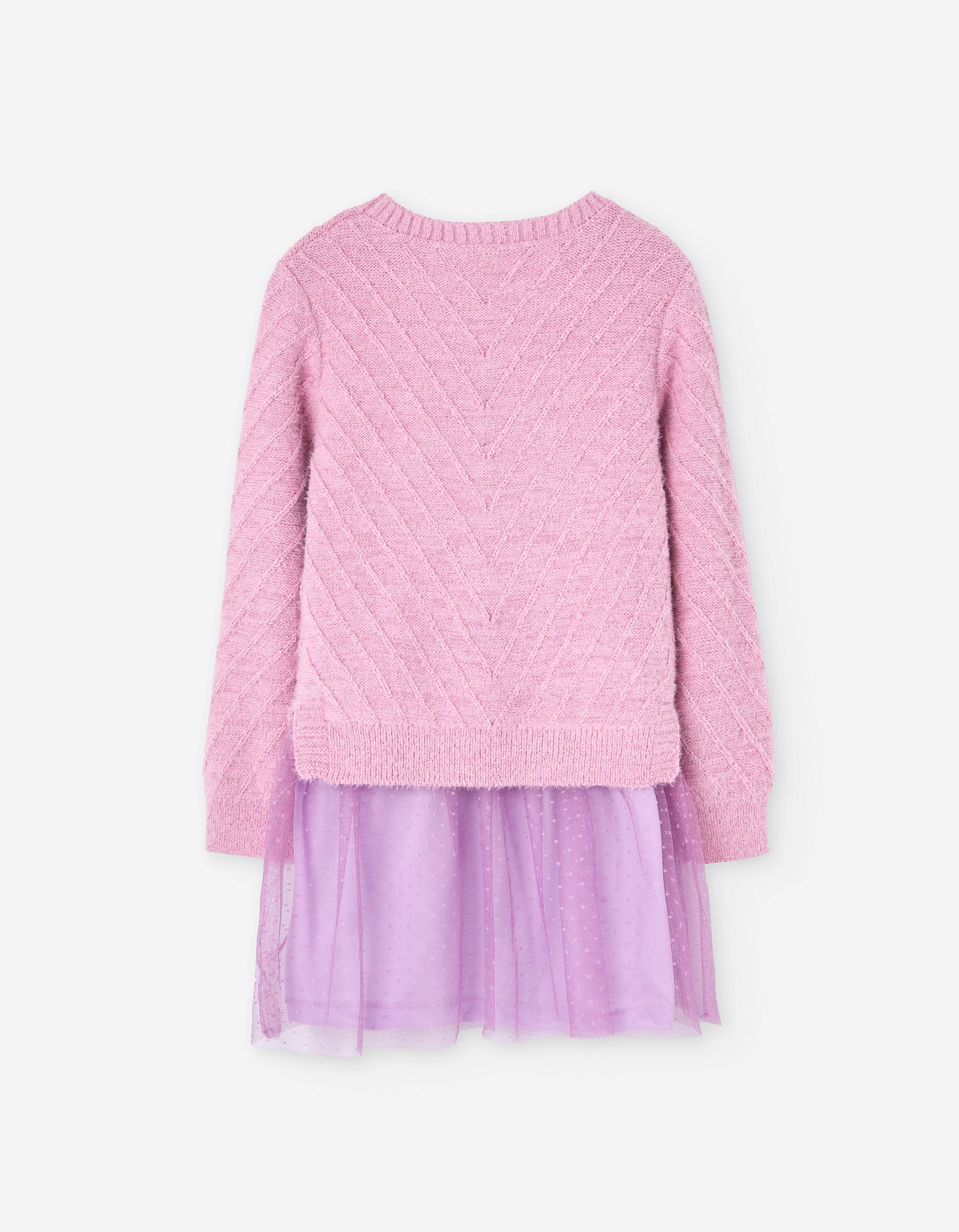 Vestido combinado de manga comprida com saia de tule para menina, rosa