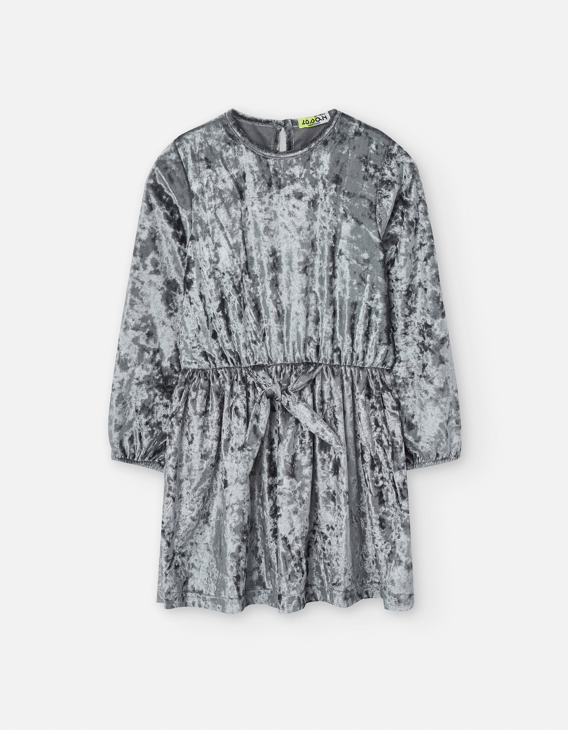 Long sleeve velvet dress with bow for girls, grey