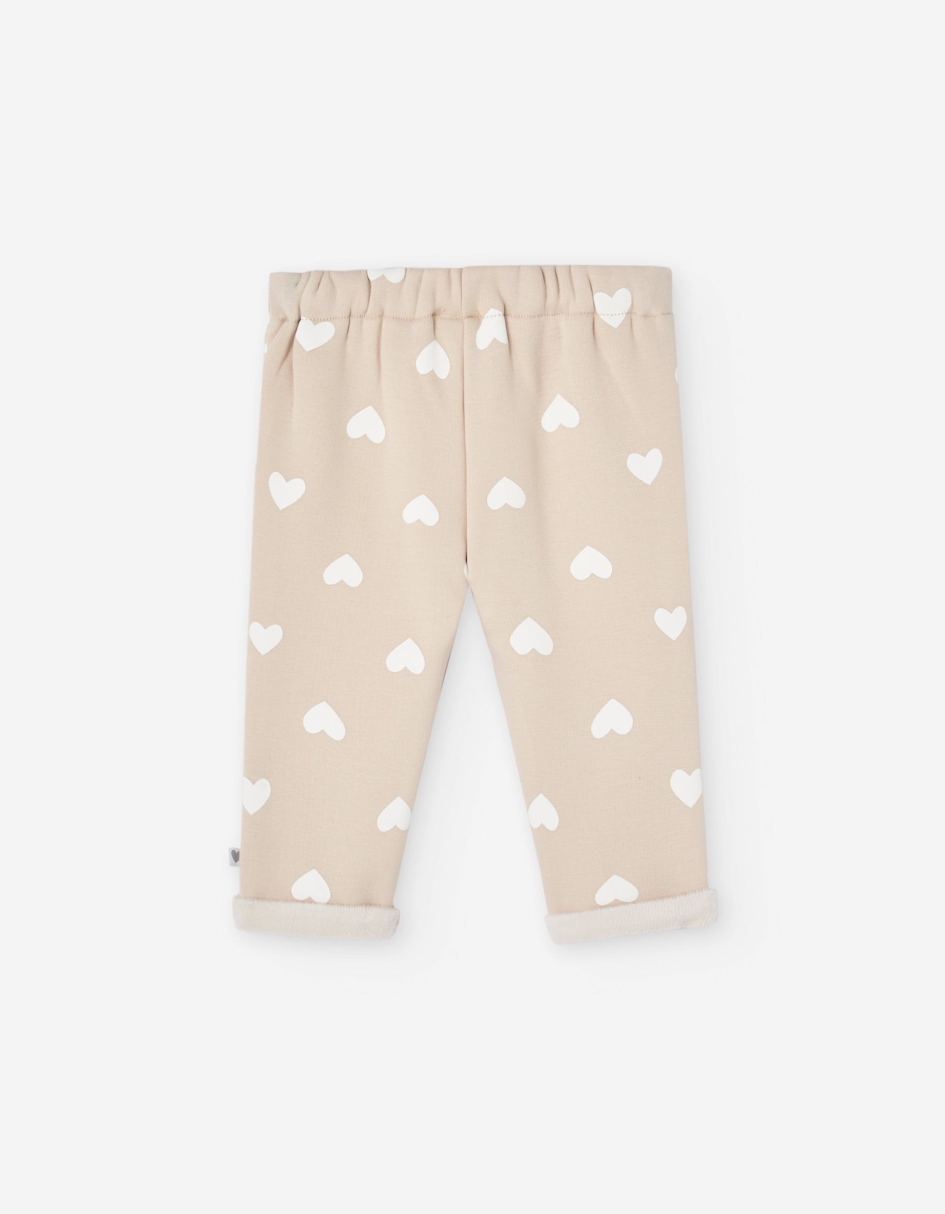 Trousers with plush lining and heart motif for baby girls, beige